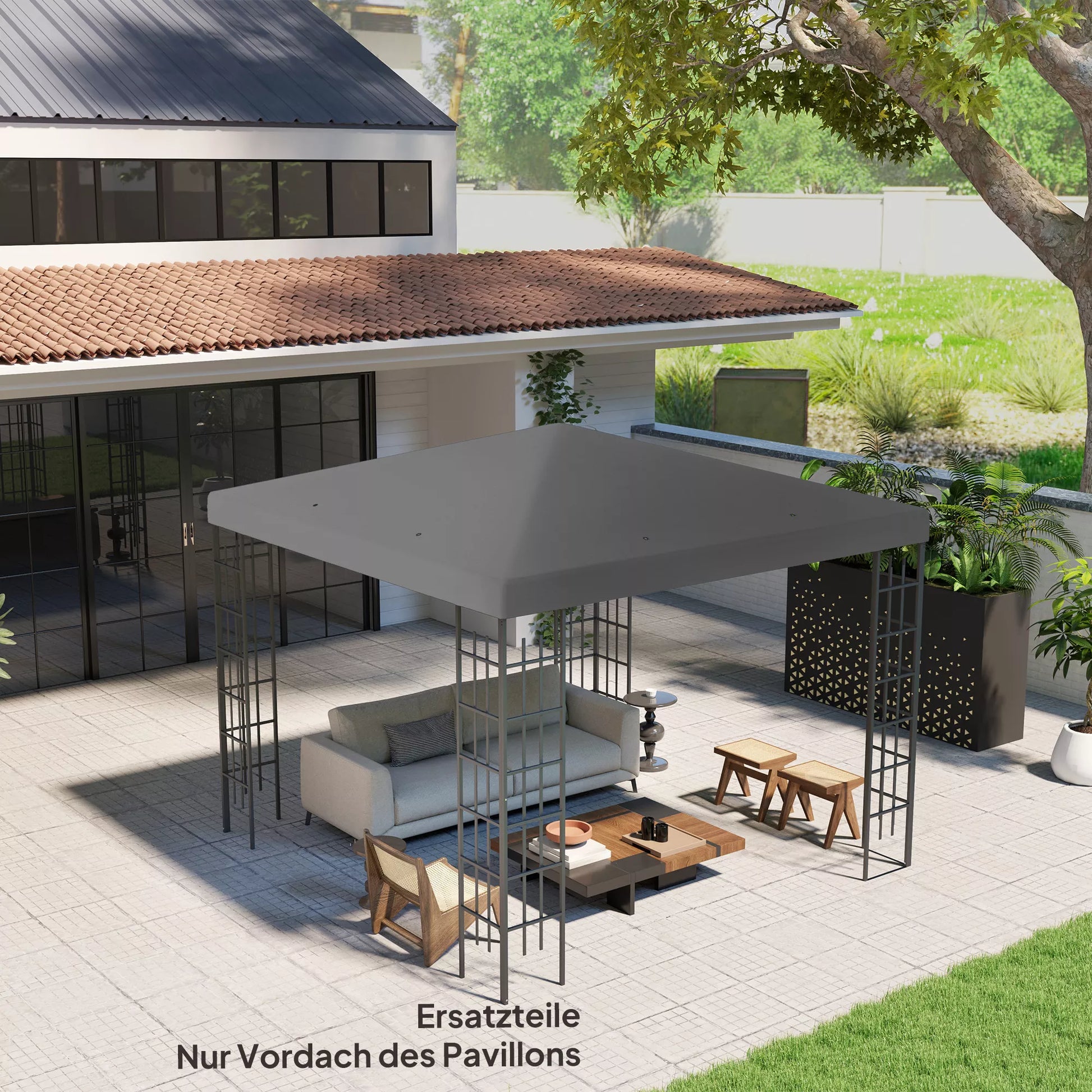 3 x 3 m atsarginė palapinė pavėsinei, palapinė sodo pavėsinei, su vandens nutekėjimo angomis, UPF30+, tamsiai pilka