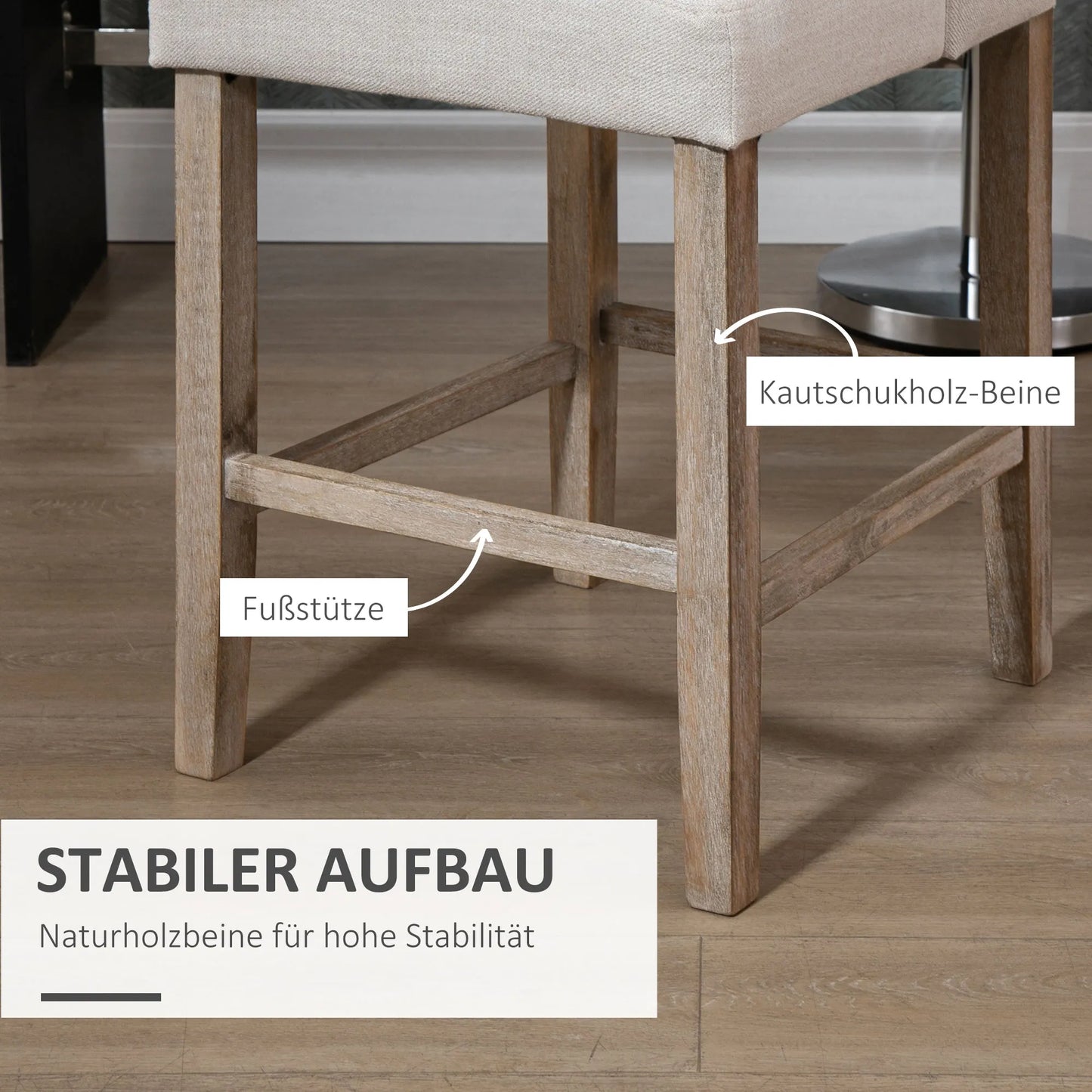 2 vnt. baro kėdžių komplektas su atlošu ir sagų dygsniavimu, medžio masyvo, su kojų atrama, 47 cm x 50 cm x 101 cm, Pilka + Natūrali