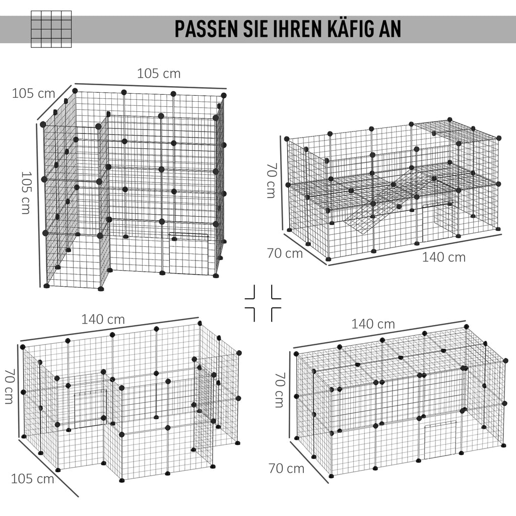 Laisvas aptvaras, laisvas aptvaras, aptvaras su 36 plokštėmis, aptvaras smulkiesiems gyvūnams, jūrų kiaulytėms, aptvaras vidui ir lauke, metalinis tinklas, 146 x 73 x 73 cm, juodas