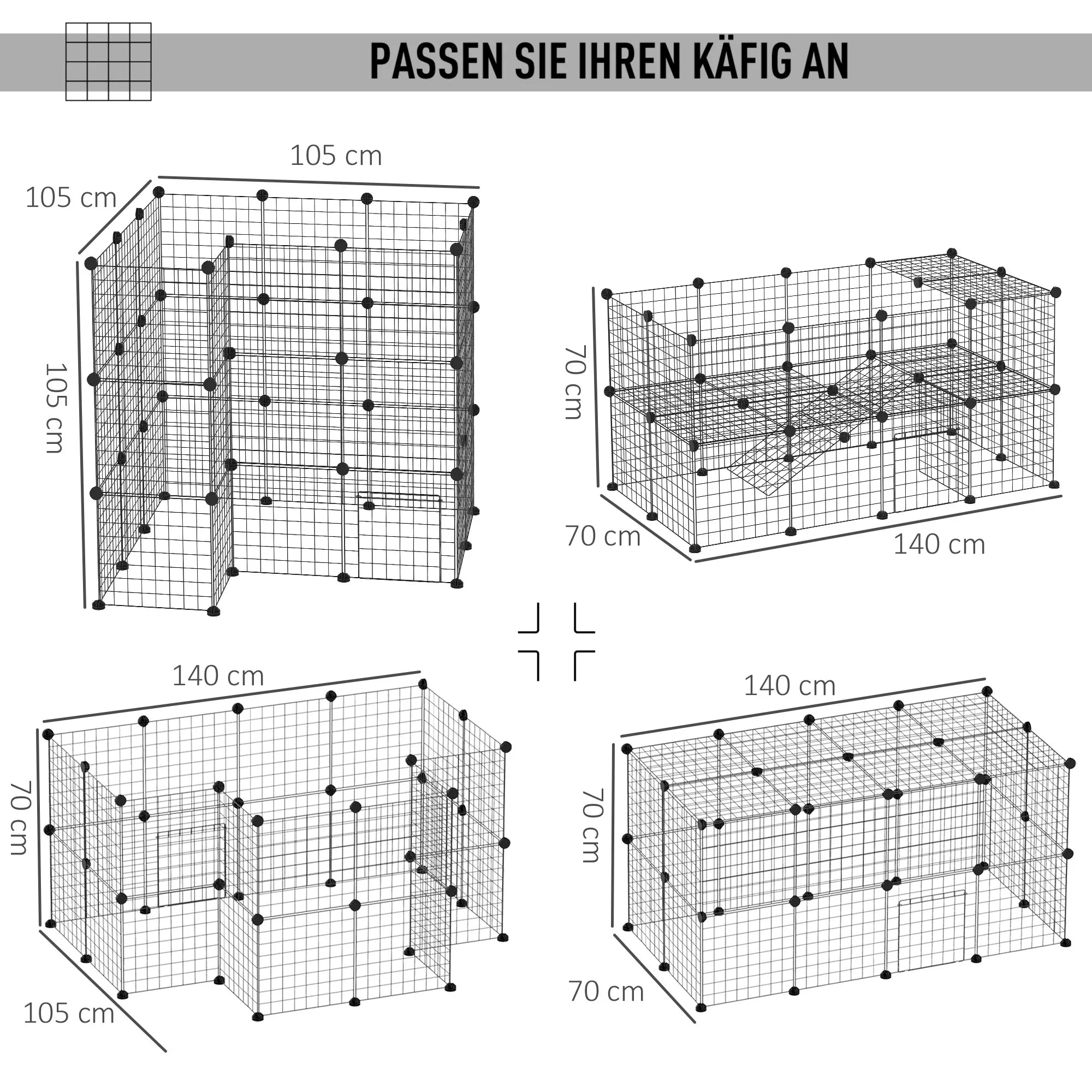 Laisvas aptvaras, laisvas aptvaras, aptvaras su 36 plokštėmis, aptvaras smulkiesiems gyvūnams, jūrų kiaulytėms, aptvaras vidui ir lauke, metalinis tinklas, 146 x 73 x 73 cm, juodas