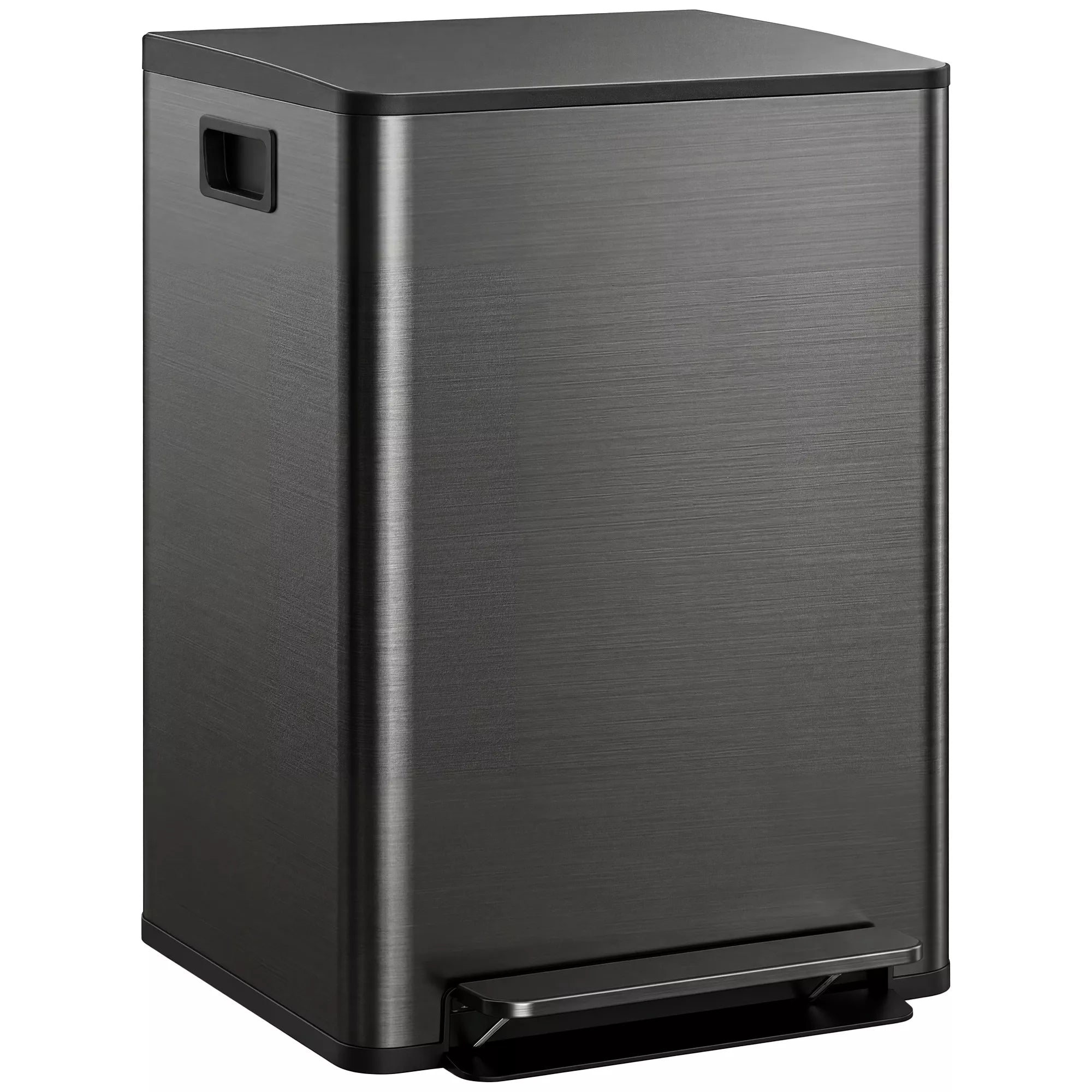 Šiukšliadėžė su 2x30 l skyrių, minkštu uždarymo dangčiu, apsaugota nuo pirštų atspaudų, nerūdijančio plieno, juodos spalvos