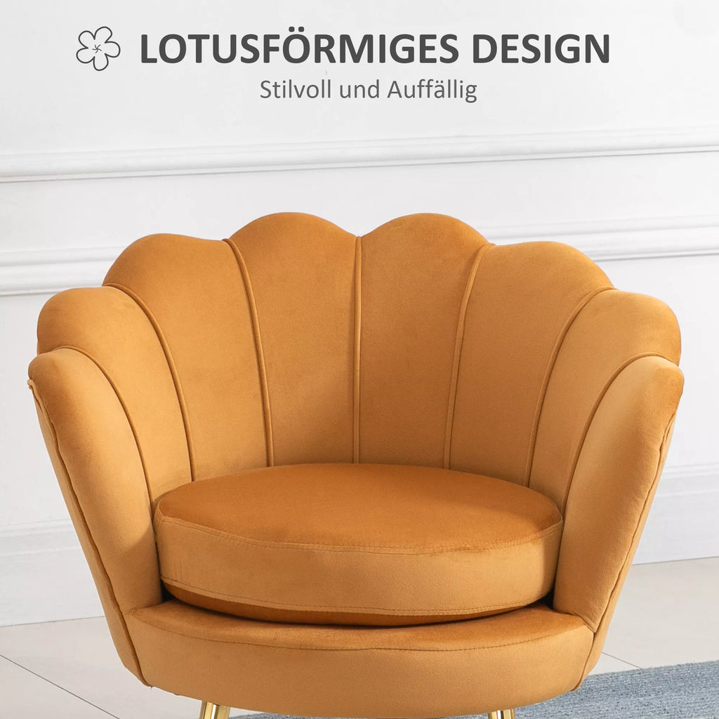 HOMCOM Laisvalaikio fotelis, Vintažinis fotelis su aksomo išvaizda, Metalinis rėmas, 76 x 67 x 74 cm, Geltonas