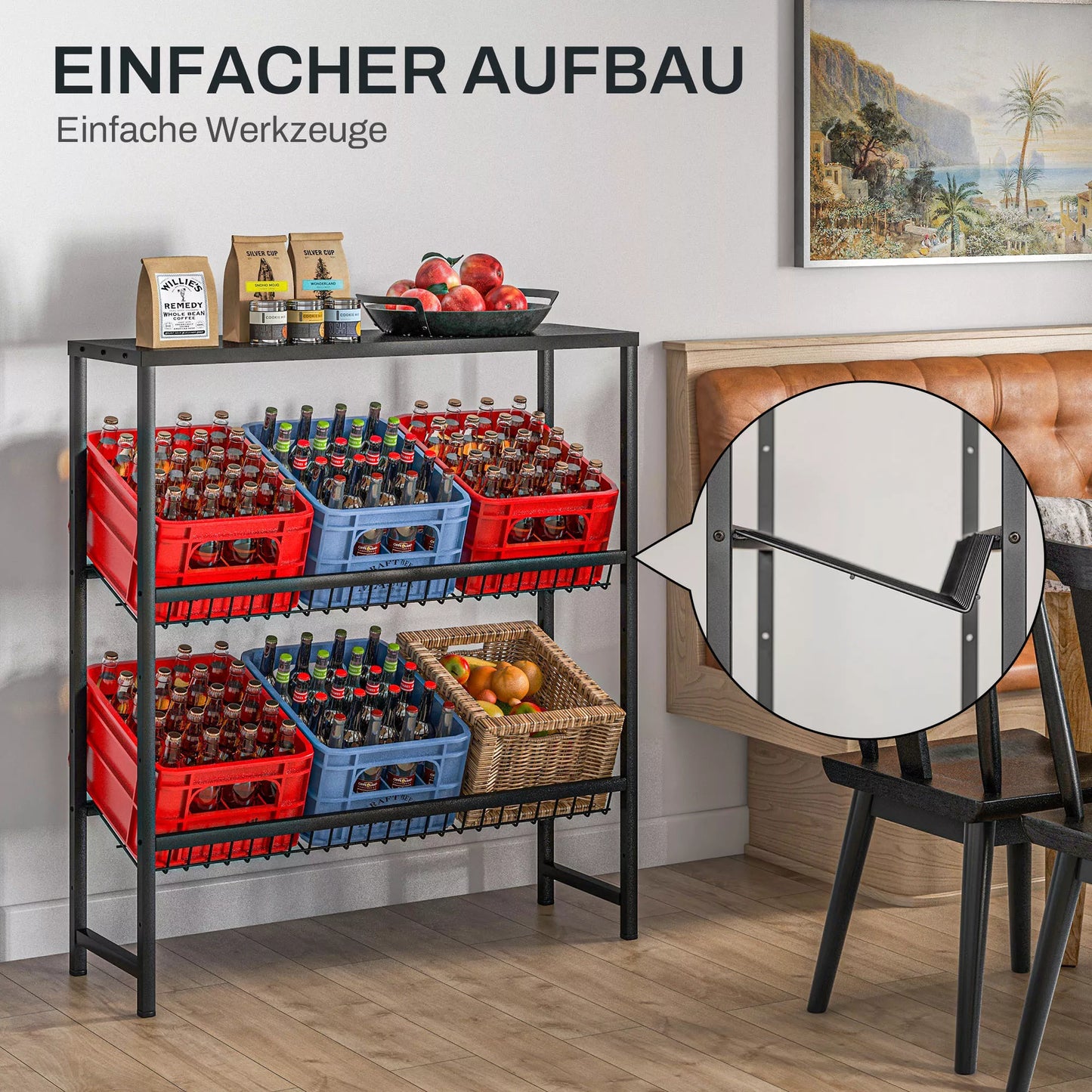 HOMCOM Sandėliavimo lentyna, reguliuojamo aukščio, stabilus metalas, kompaktiškas dizainas, atlaiko 210 kg, juoda