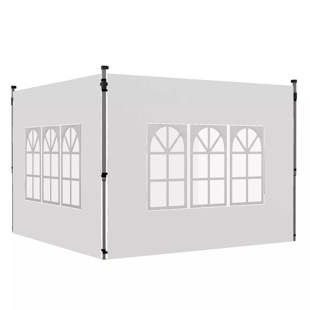 Pavėsinės sienelė, 2 vnt. rinkinys su langais, poliesteris, 3x3 / 3x4 m, baltos