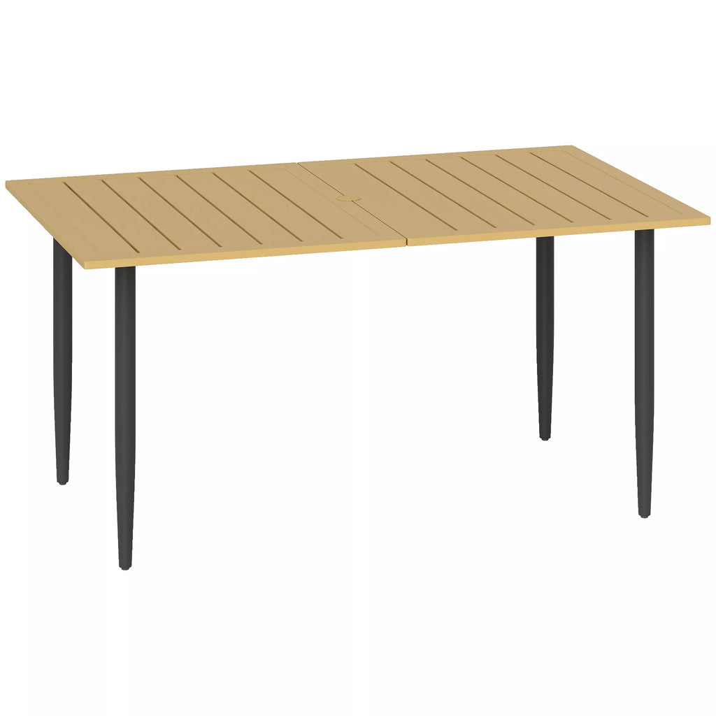 Sodo stalas 150x90 cm, atsparus oro sąlygoms plieninis balkono stalas, balkono stalas su skėčio tvirtinimo anga, rudos spalvos