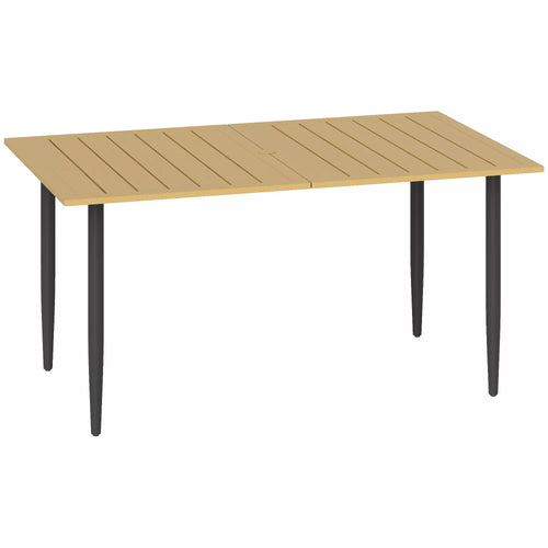 Sodo stalas 150x90 cm, atsparus oro sąlygoms plieninis balkono stalas, balkono stalas su skėčio tvirtinimo anga, rudos spalvos