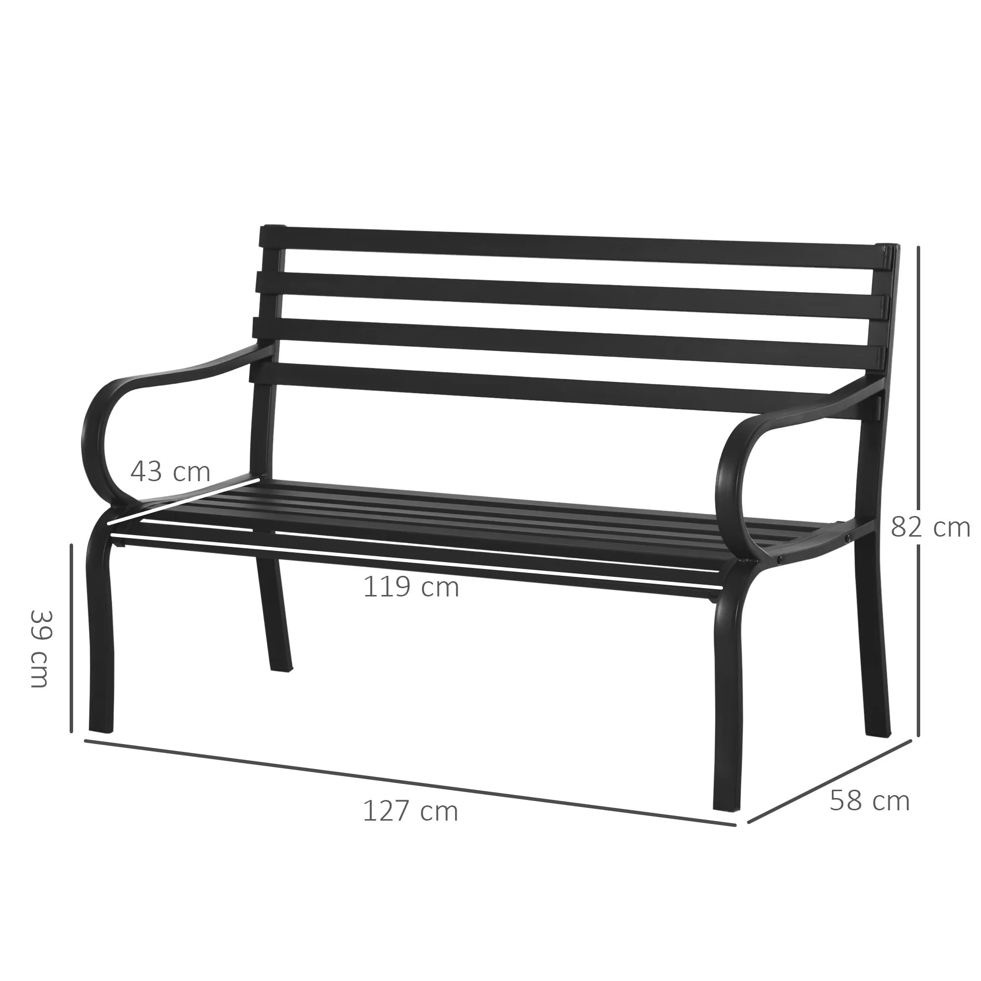 Dvivietė sodo suolelė, atlaikanti 240 kg apkrovą, sodo baldai, tinkami naudoti viduje ir lauke, 127 x 58 x 82 cm, juodos spalvos