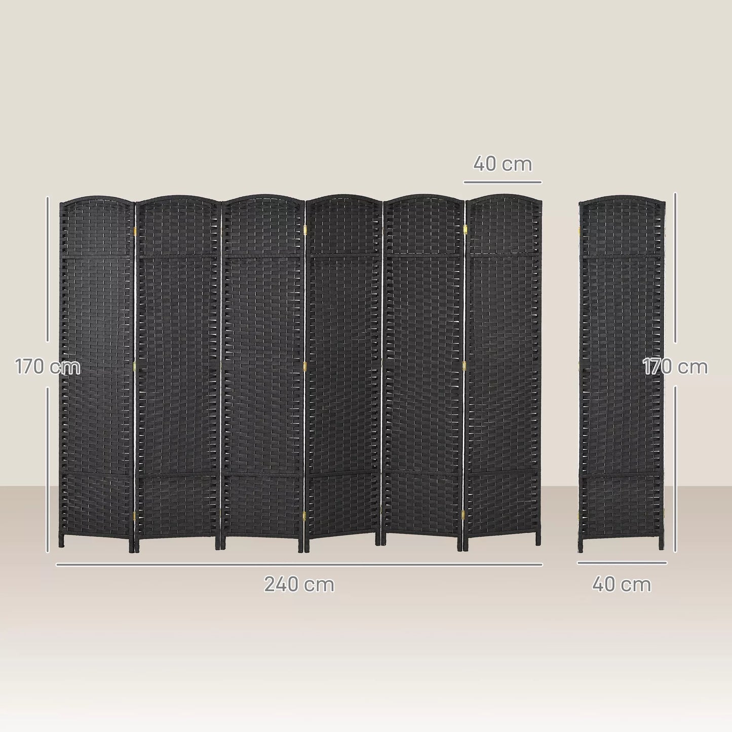 6 dalių kambario pertvara, sulankstomas privatumo skydas, privatumo sienelė svetainei, miegamajam, namų biurui, juoda