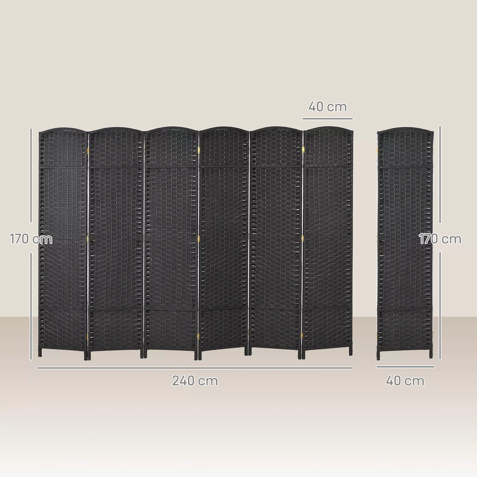 6 dalių kambario pertvara, sulankstomas privatumo skydas, privatumo sienelė svetainei, miegamajam, namų biurui, juoda