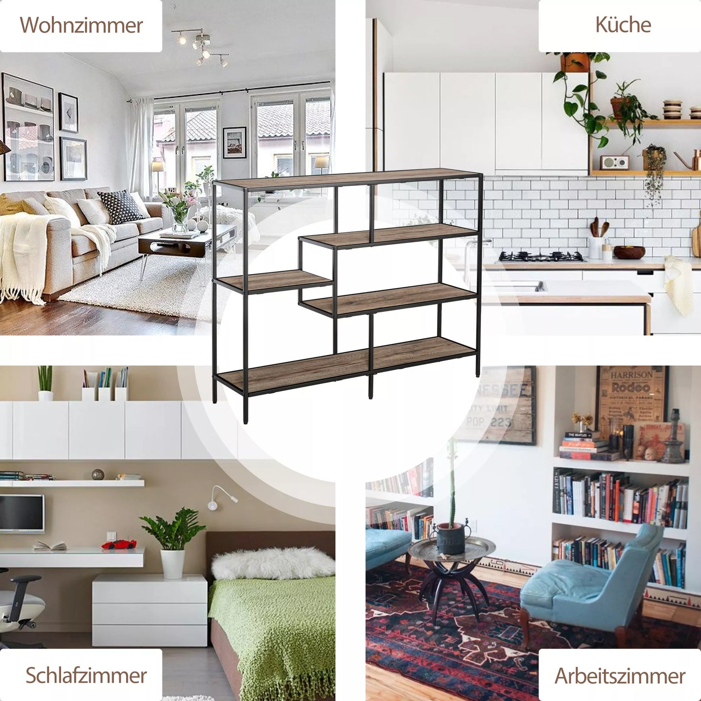 Pastolinė lentyna, knygų lentyna, sandėliavimo lentyna, pramoninio stiliaus, dokumentų lentyna, virtuvės lentyna, P2 medžio drožlių plokštė, metalas, juoda+šviesi ąžuolo spalva, 120 x 32 x 95 cm