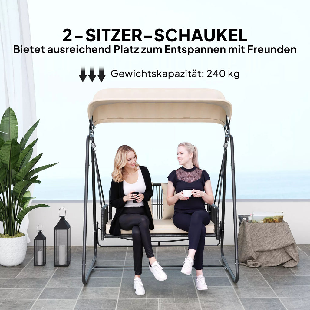 Lauko, sodo  sūpynės Rotango 2-vietės sodo sūpynės su saulės stogu Pagalvės iki 240 kg 149 x 121 x 180 cm Chaki