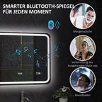 Infografika su veidrodžio funkcijomis: reguliuojamas, 3 spalvos, anti-rūko, Bluetooth, laikrodis, 90x70 cm