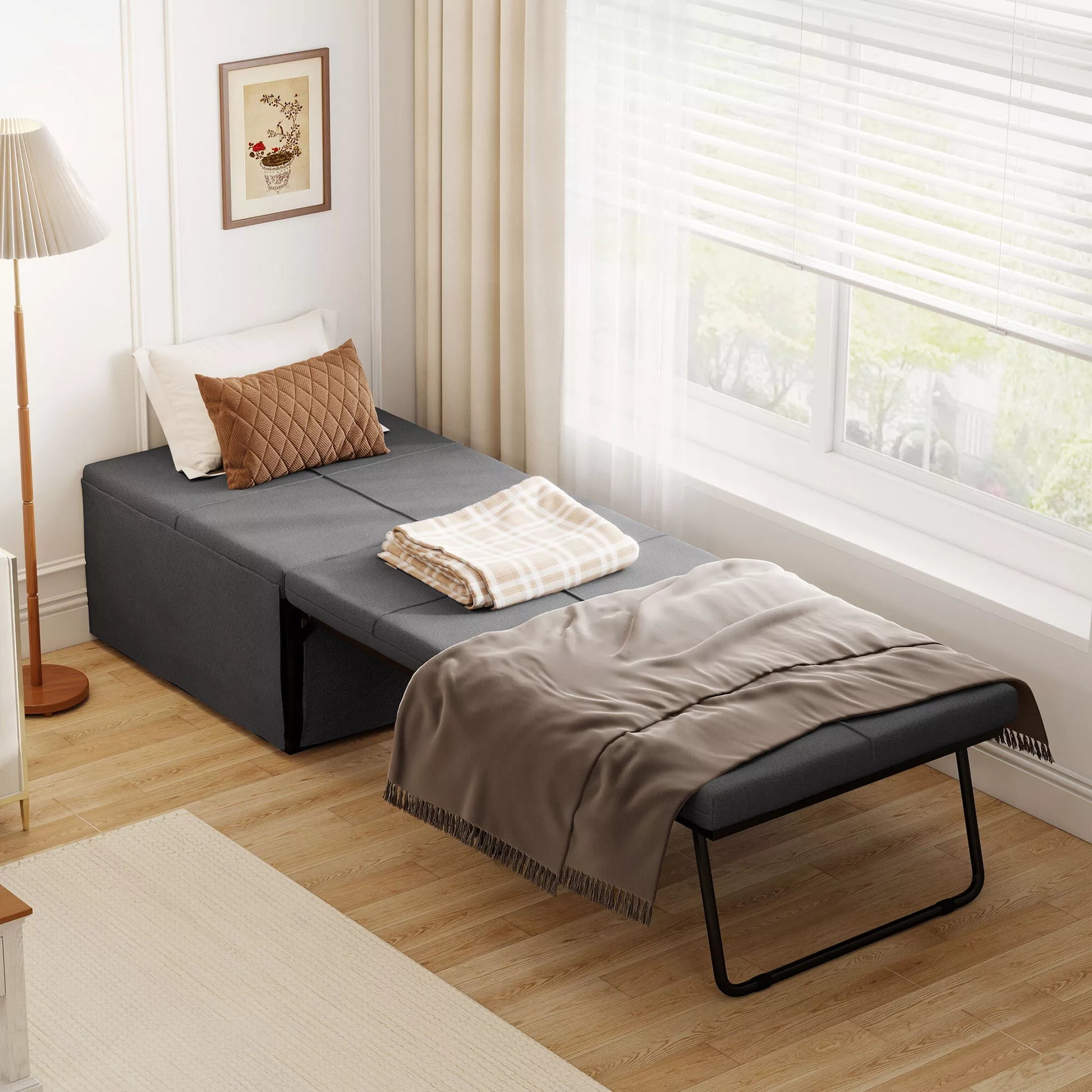 Sulankstoma lova, su čiužiniu ir apsauginiu uždangalu, 190 x 69 x 38,5 cm, Pilka