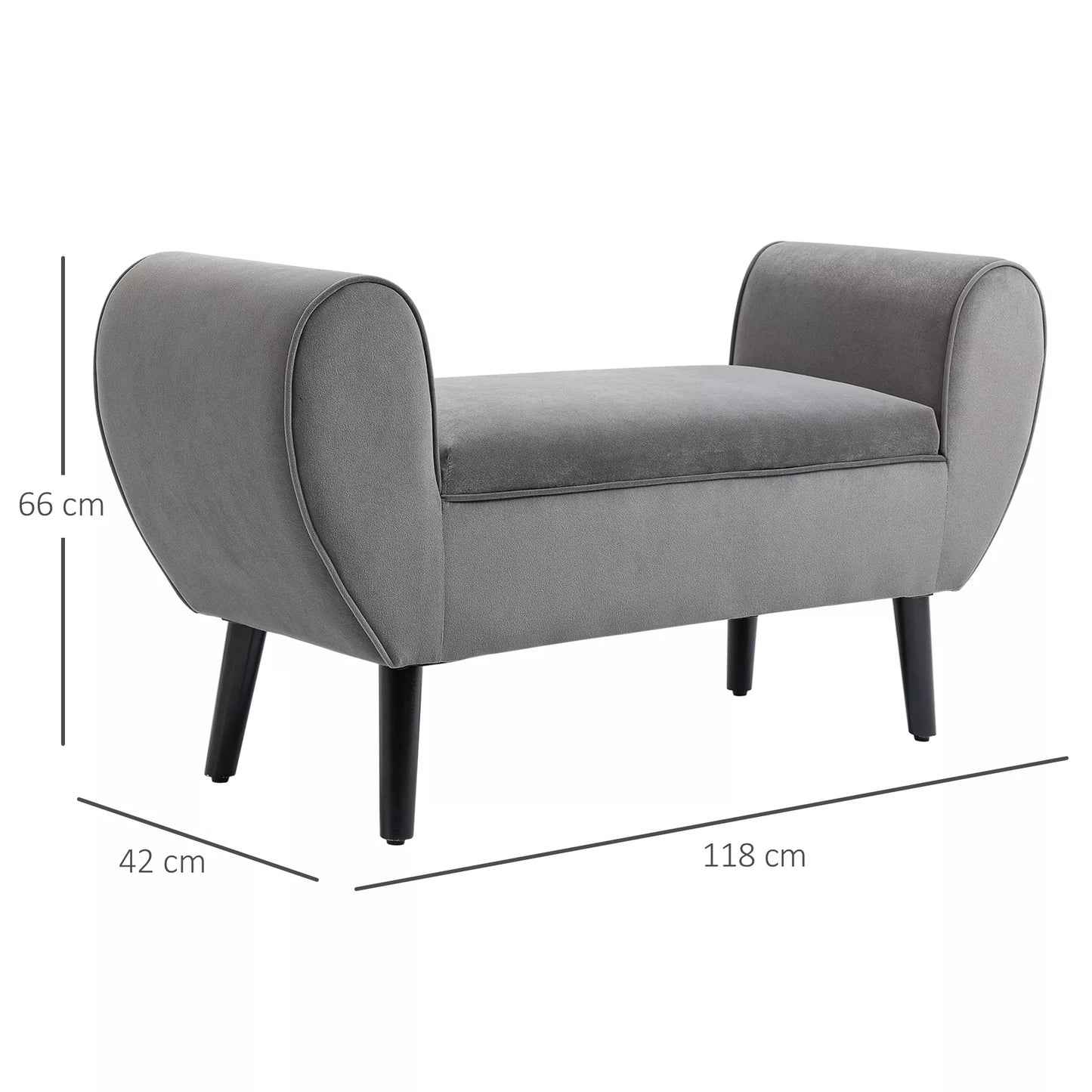 Paminkštintas suoliukas su daiktadėže ir porankiais, skrynios tipo suoliukas prieškambariui, miegamajam, svetainei, 118 x 42 x 66 cm, tamsiai pilkos spalvos