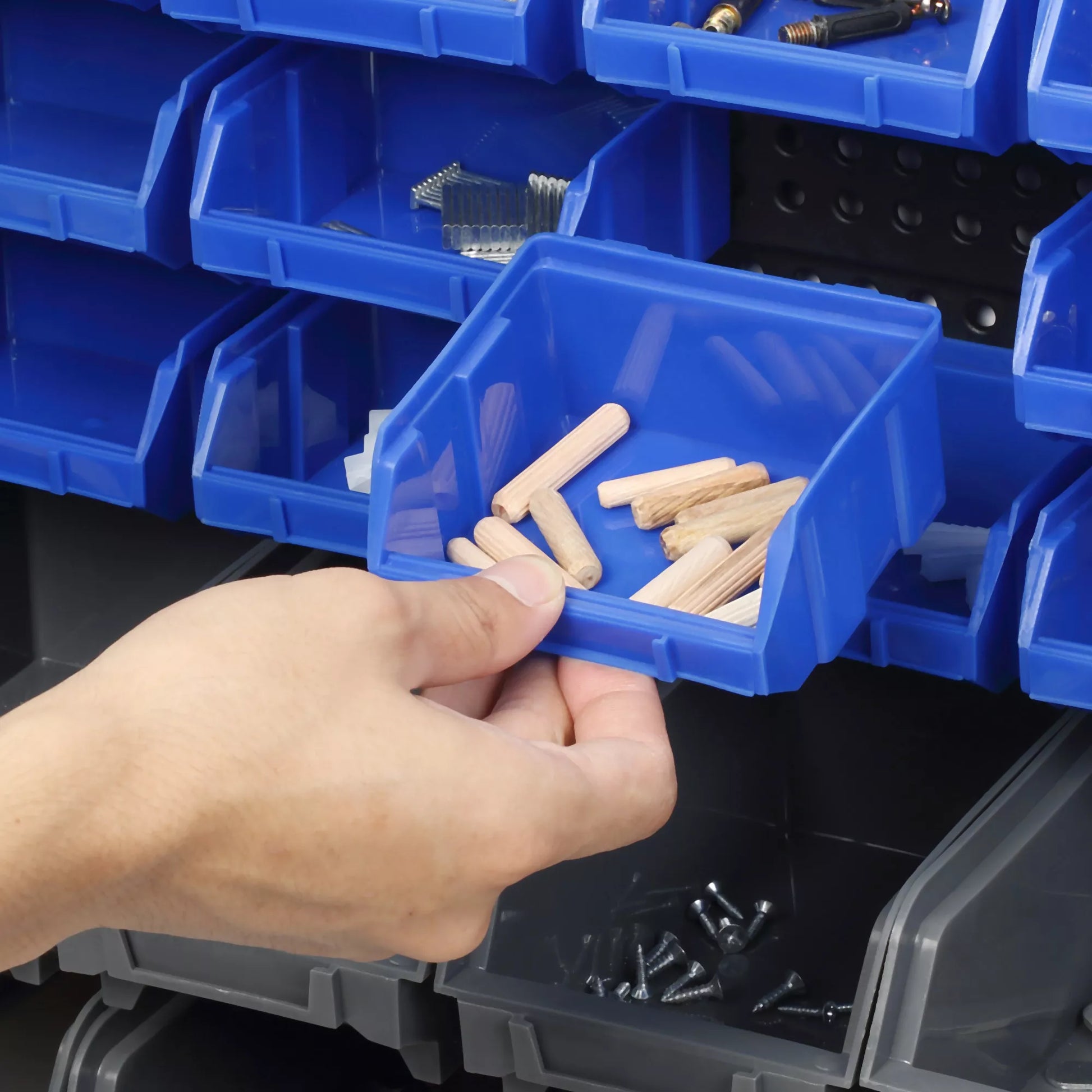 Laikymo lentyna, dirbtuvių organizatorius, 30 dėžučių 2 dydžių, sudedama, 63x18x37,5cm, Mėlyna