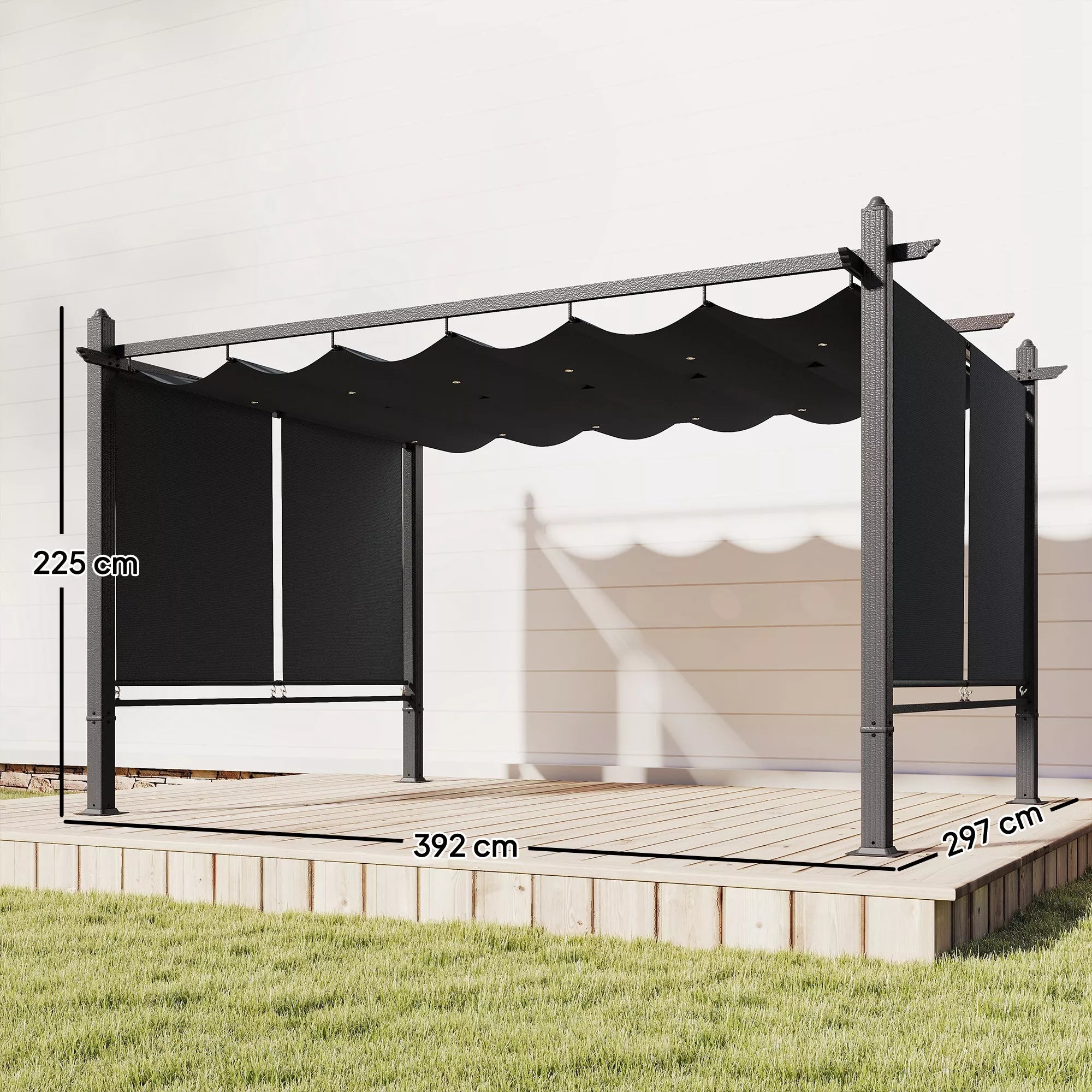 Terasos pergola su ištraukiamu stogu – 392 × 297 × 225 cm, tamsiai pilka