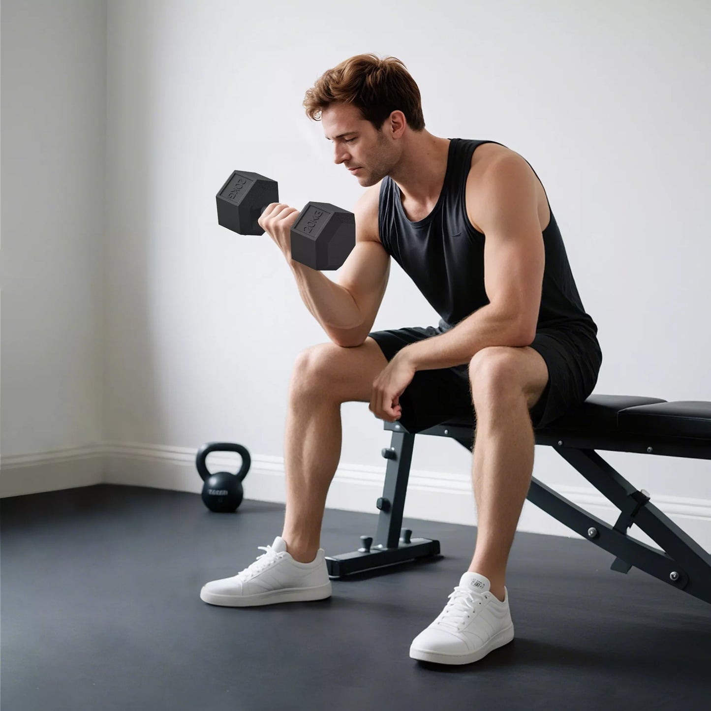 Hanteliai su rifliuota rankena, ketinė hantelė, 1 x 20kg, hanteliai vyrams ir moterims, svarmenys namams, sporto salei, jėgos treniruotėms