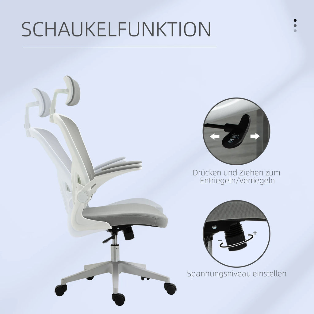 Biuro kėdė ergonomiška su atlošu ir reguliuojamais porankiais, pilka