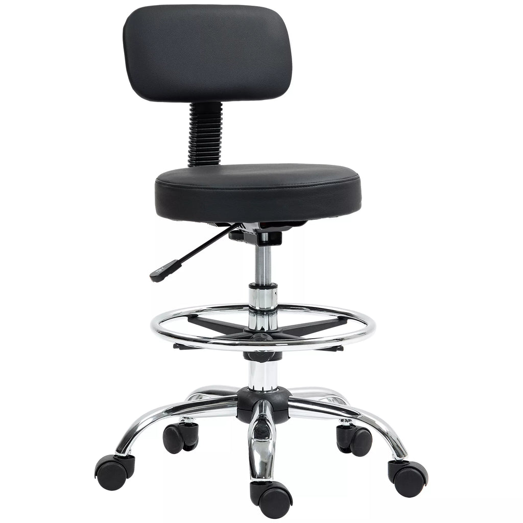 Biuro kėdė, kompaktiška sukiojama kėdė, reguliuojamo aukščio, su atrama kojoms, sukiojama 360°, dirbtinė oda, metalas, juoda