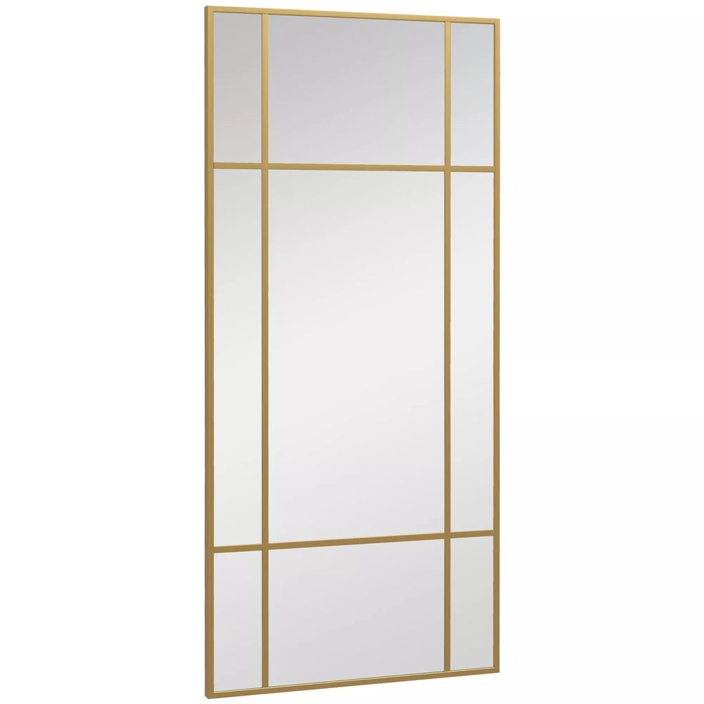 Sieninis veidrodis, dekoratyvinis veidrodis su metaliniu rėmu, auksinės spalvos juostelės, daugiasluoksnis stiklas, 110B x 2T x 50H cm