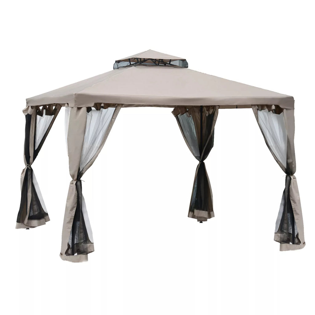 Sodo paviljonas Paviljonas Sodo palapinė Šventinė palapinė Vakarėlių palapinė su 4 x šoninėmis sienomis, atspari oro sąlygoms Metalas + poliesteris Pilka 2,94 x 2,94 x 2,65 m