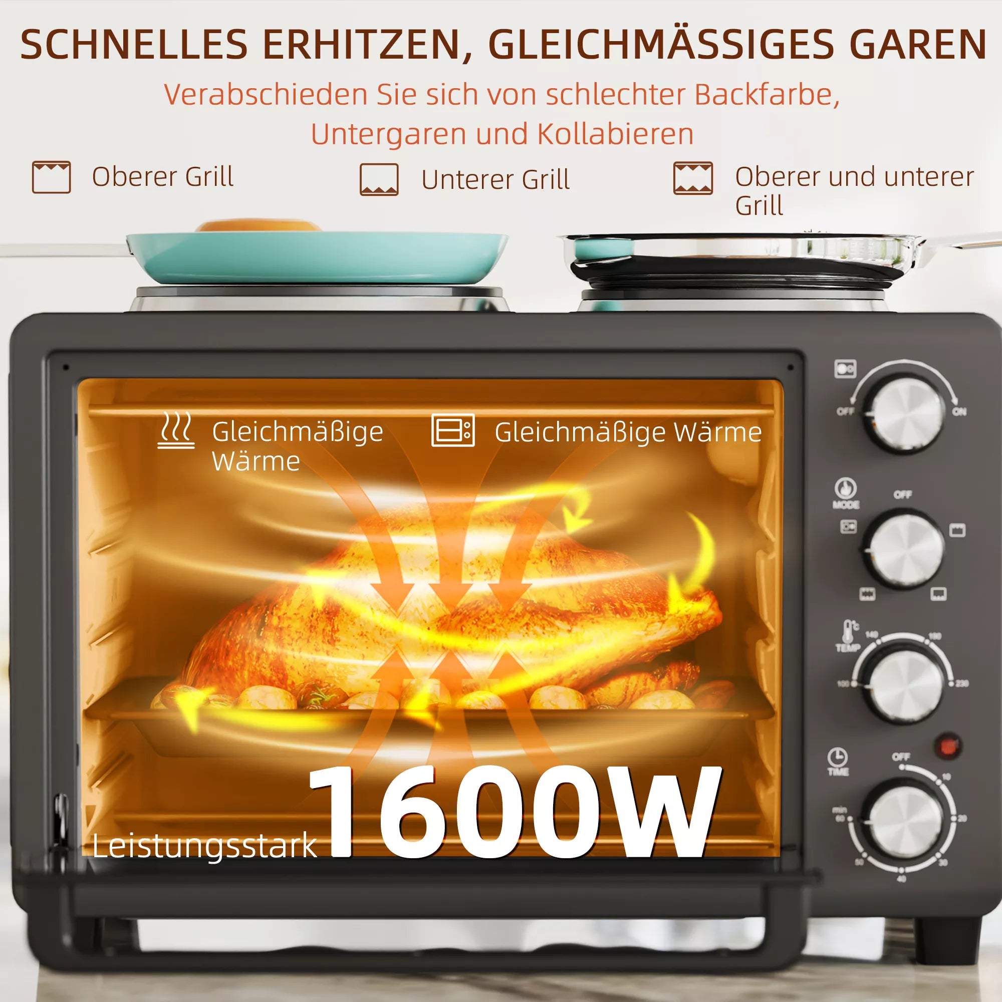 Mini orkaitė su kaitlentėmis 28 l, 2600 W, juoda