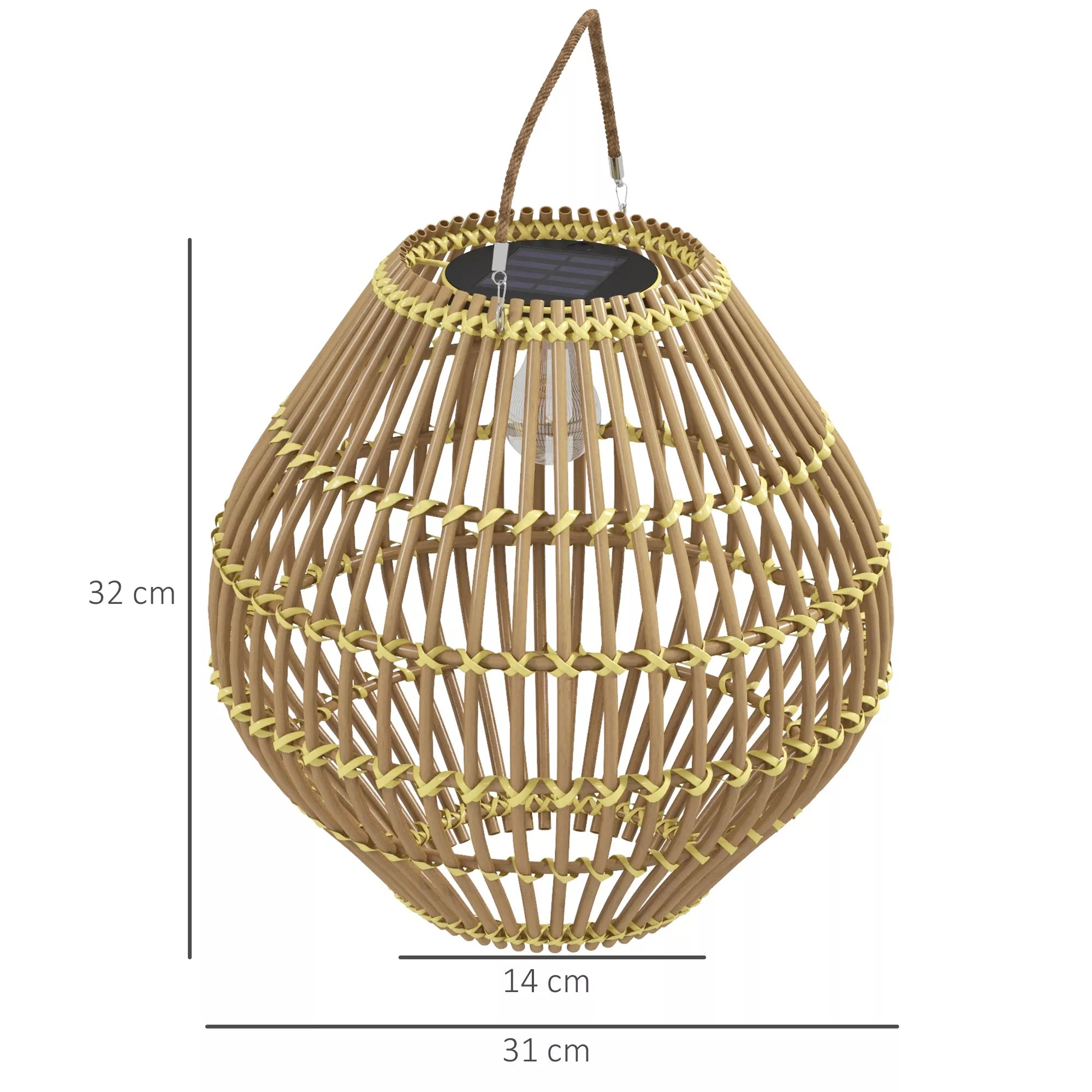 Sodo lempa Saulės lempa Sodo saulės lempa, PE rotangas, boho stilius, 31 cm x 31 cm x 32 cm, geltona