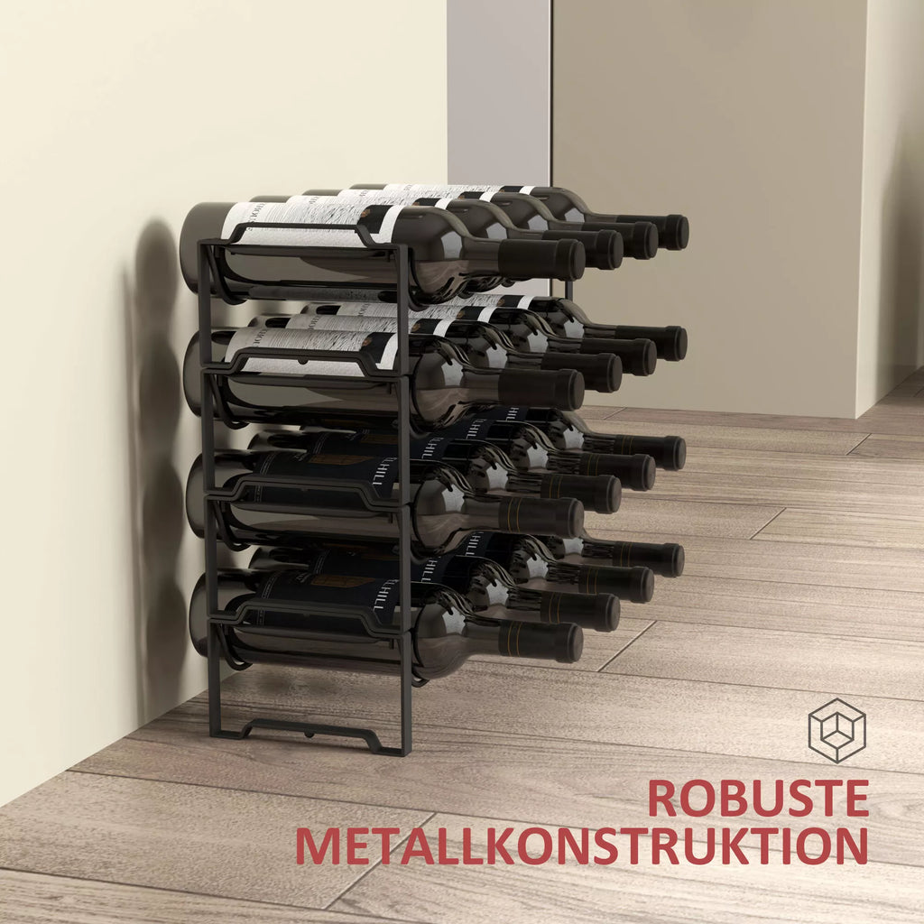 Vyno stovas, talpinantis 16 butelių, metalinis, juodas