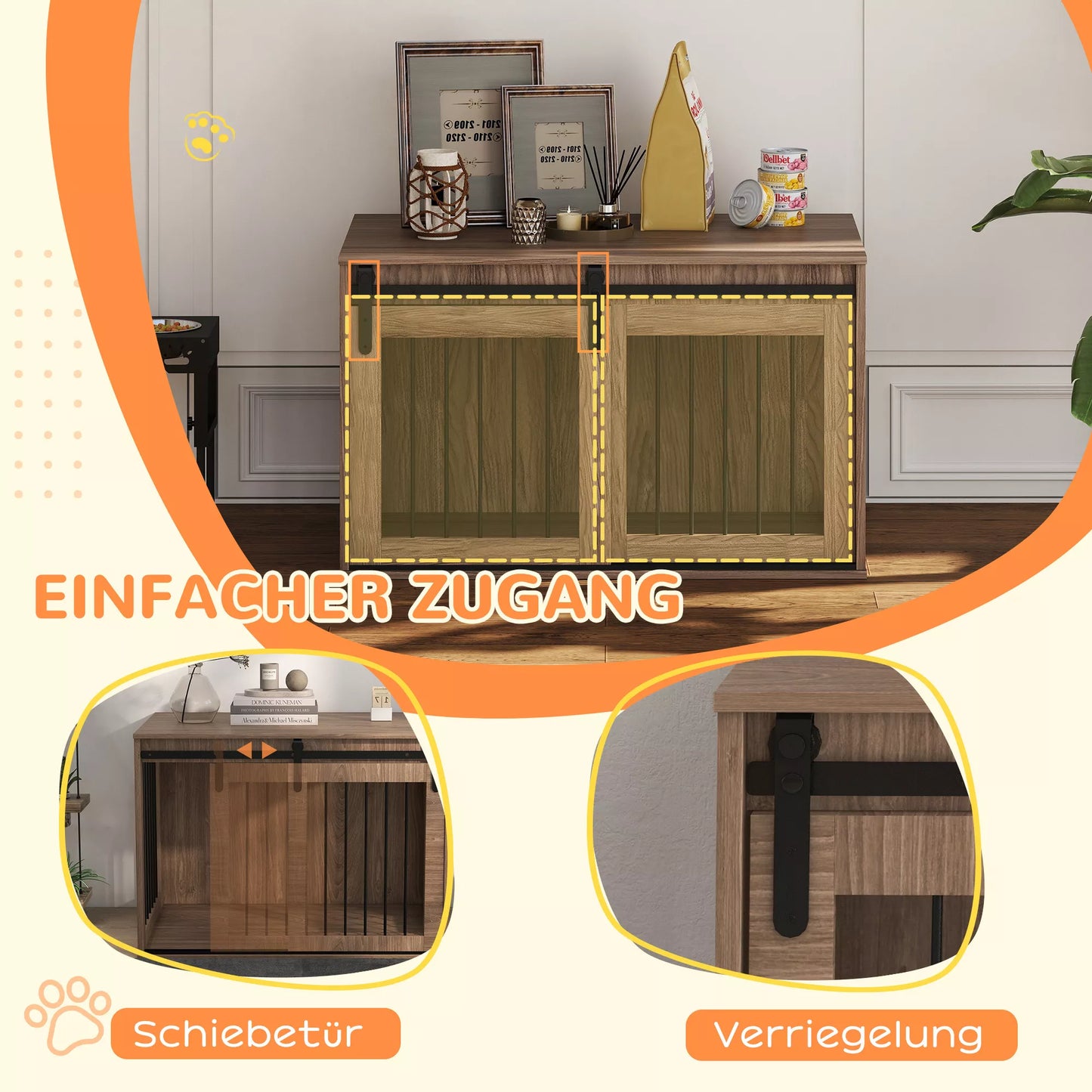 Šunų dėžė Šunų narvas, užrakinamas, medžio imitacija, rustikališkas dizainas, 98 cm x 58 cm x 61 cm, riešutas + juoda