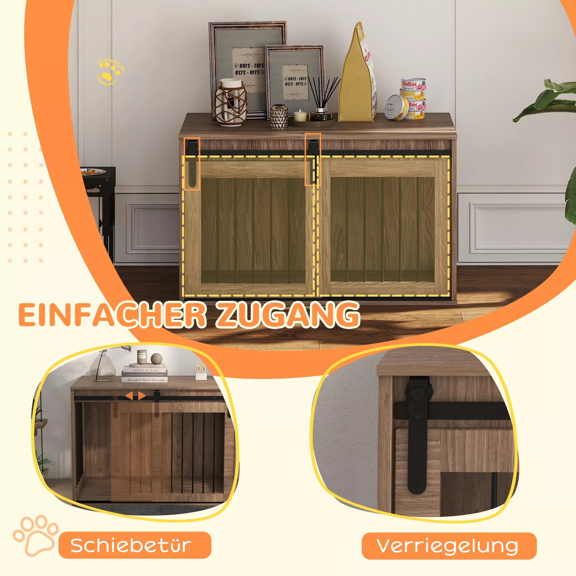 Šunų dėžė Šunų narvas, užrakinamas, medžio imitacija, rustikališkas dizainas, 98 cm x 58 cm x 61 cm, riešutas + juoda