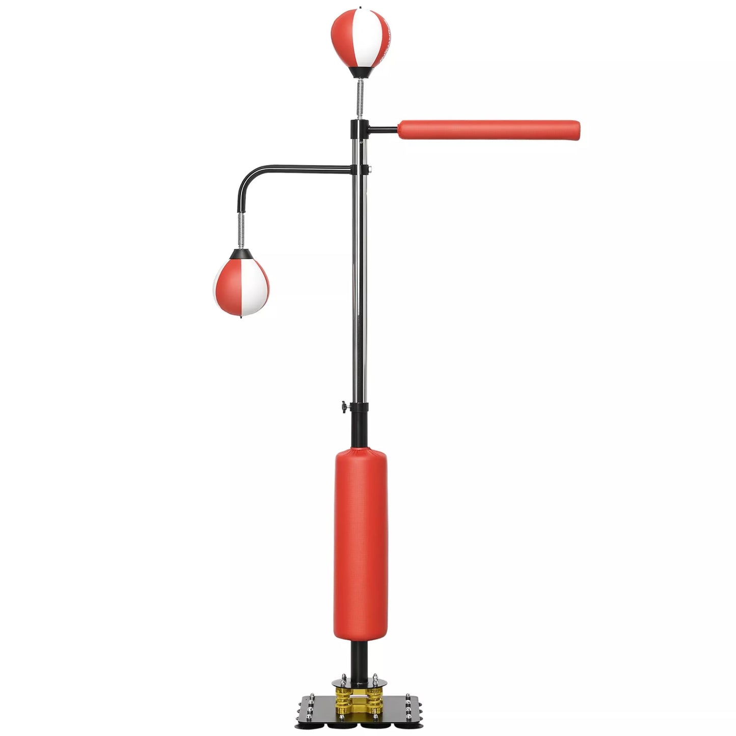 Bokso stendas, du speedball'ai, besisukanti bokso atrama, smūgio pagalvėlė, reguliuojamo aukščio, plienas, 107 x 36 x 140-205cm