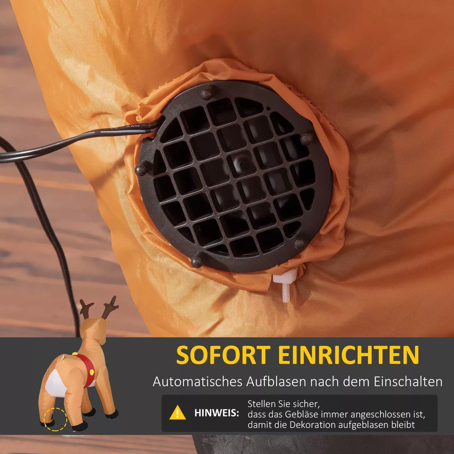 Pripučiamas elnias, 1,8 m, LED lemputės, priedai, automatinis pripūtimas, geltonas