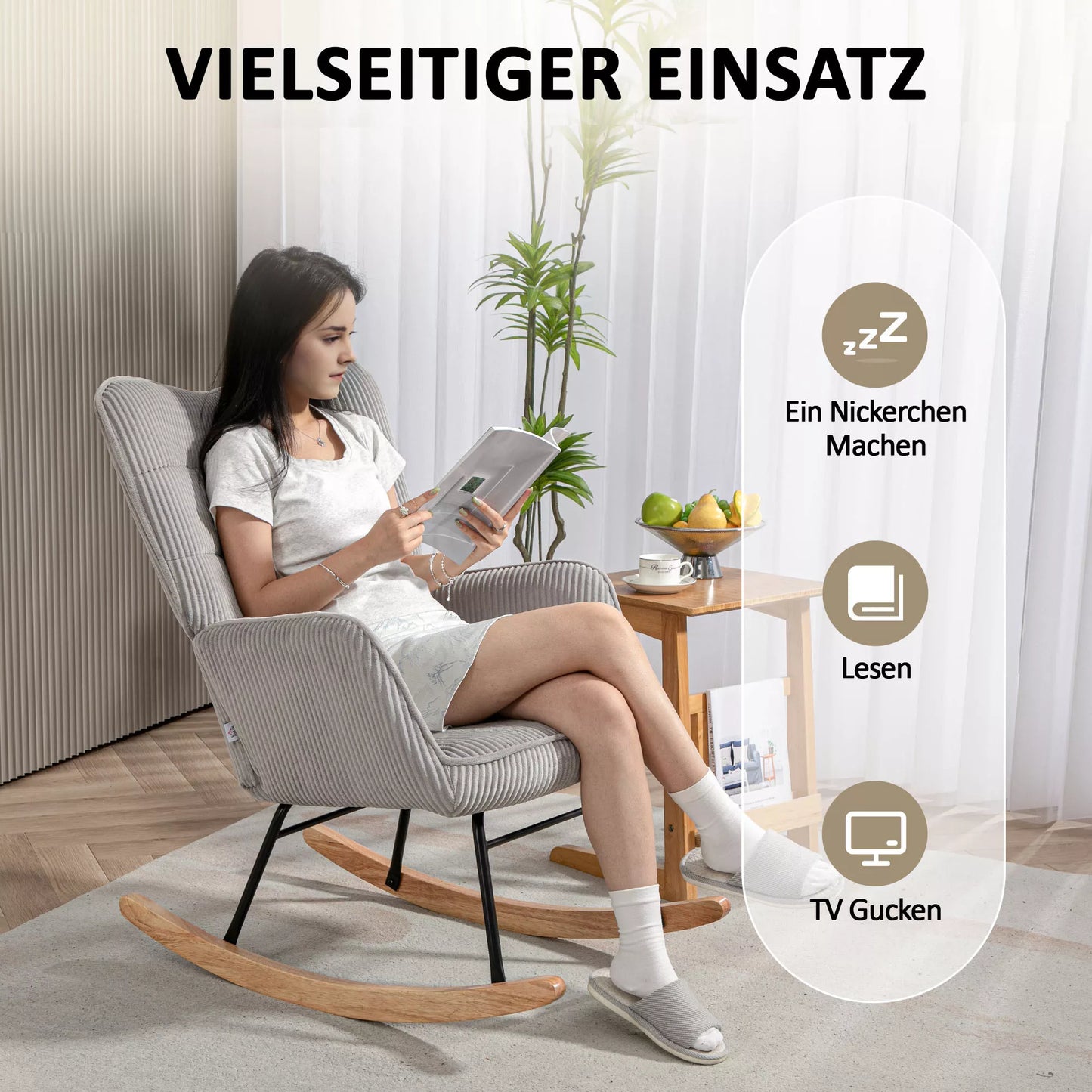 Vintage supamasis krėslas, išlenkti slidės, storas paminkštinimas, bukmedis ir plienas, šviesiai pilkos spalvos