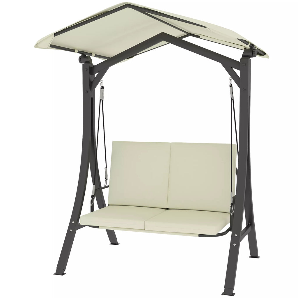 Lauko, sodo  sūpynės su reguliuojamu saulės stogu, sėdimoji dalis, 2 vietos, iki 220 kg, 150 x 120 x 182 cm, kreminė balta