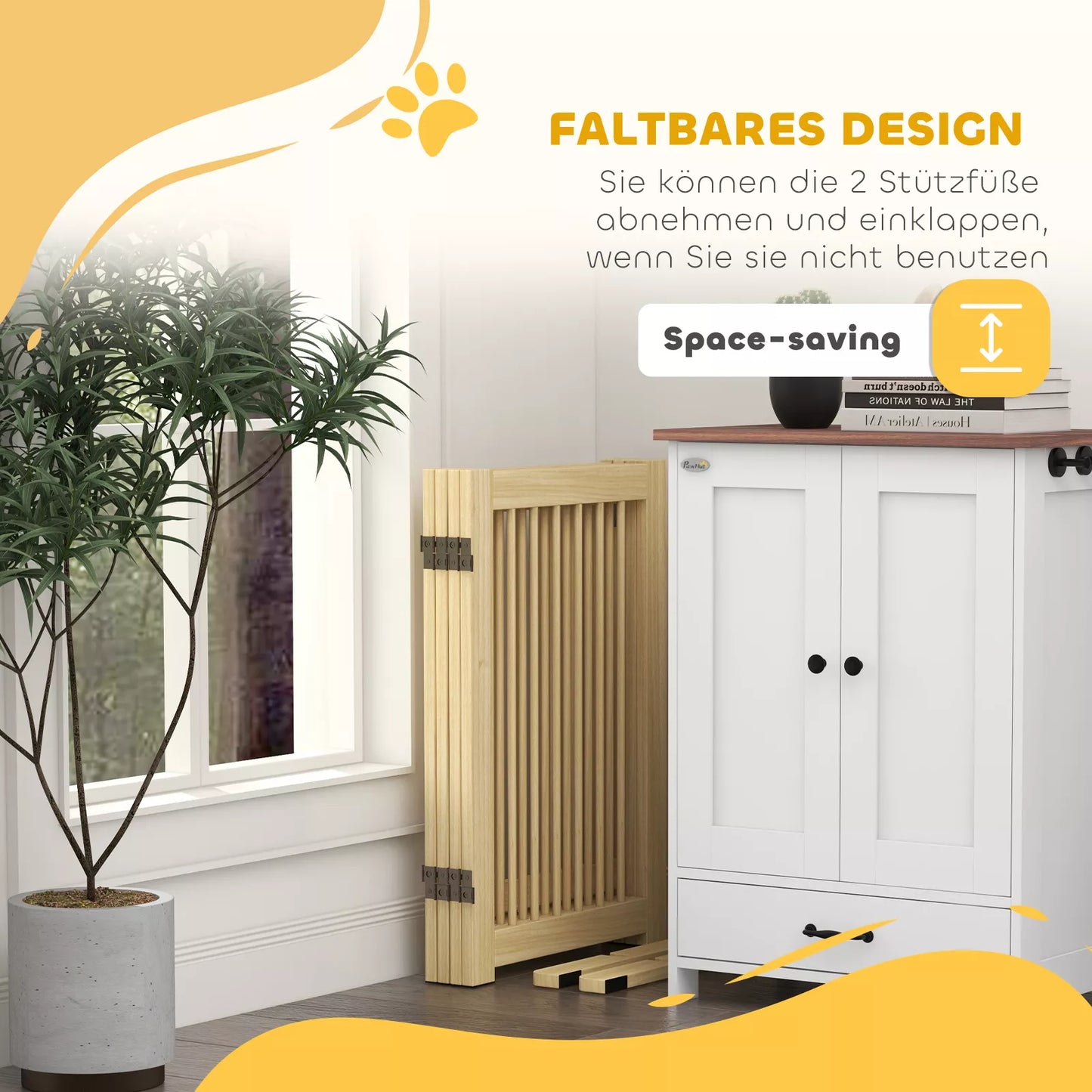 Laisvai statomi šunų aptvarai, 4 skydeliai, lankstūs, pušies mediena, 204 ilgis x 36 plotis x 75 aukštis cm, natūrali mediena