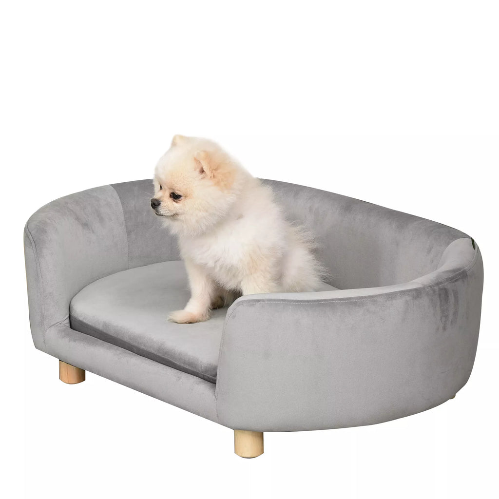 Naminių gyvūnų sofa Šunų sofa Šunų lova su olandišku aksomu Putų guma Beržo kojos Katėms Šunims  86 x 55 x 33 cm Šviesiai pilka