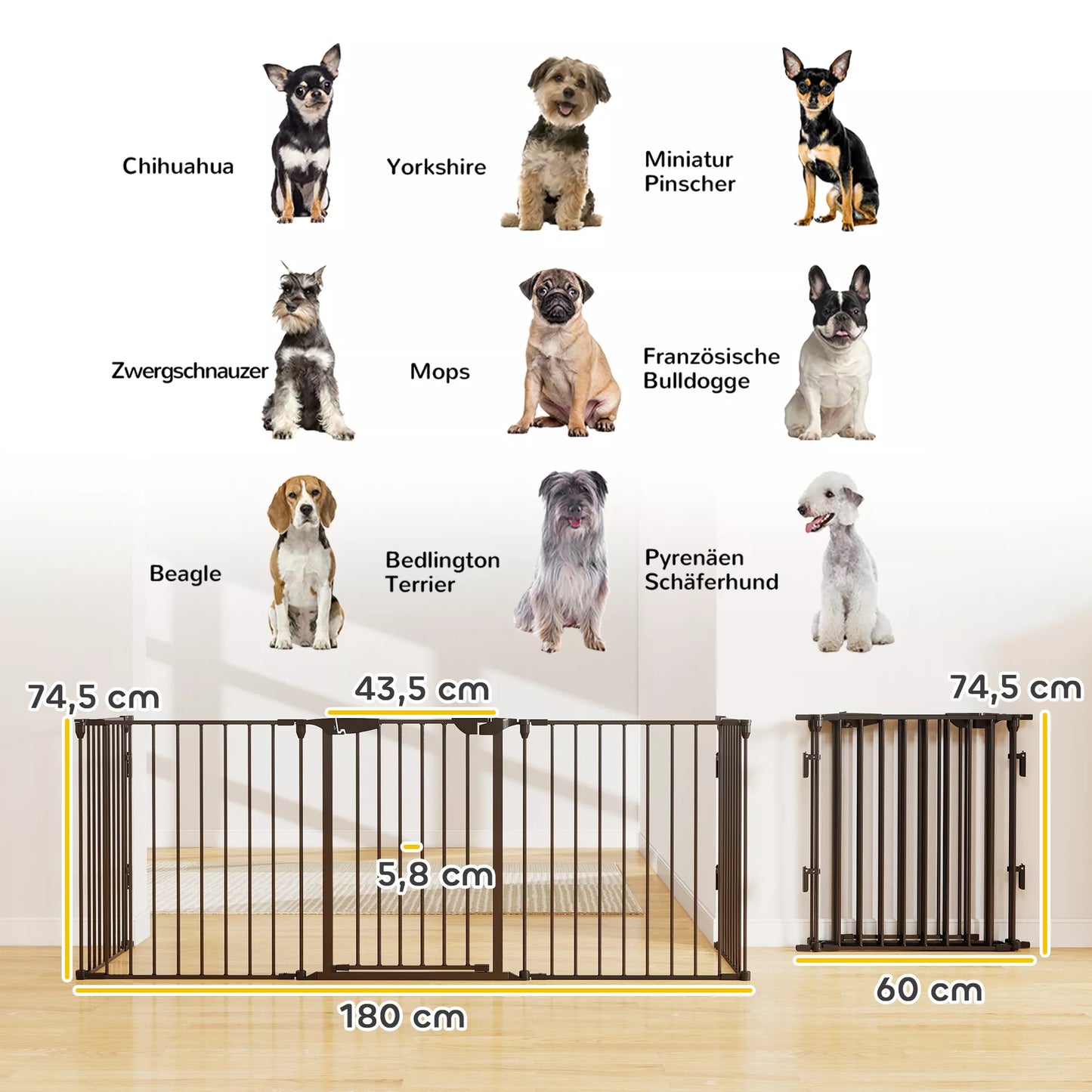 2-in-1 užtvaros, naminių gyvūnų maniežas, saugos vartai, sulankstomi, metaliniai, 300 x 3 x 74,5 cm, juodi