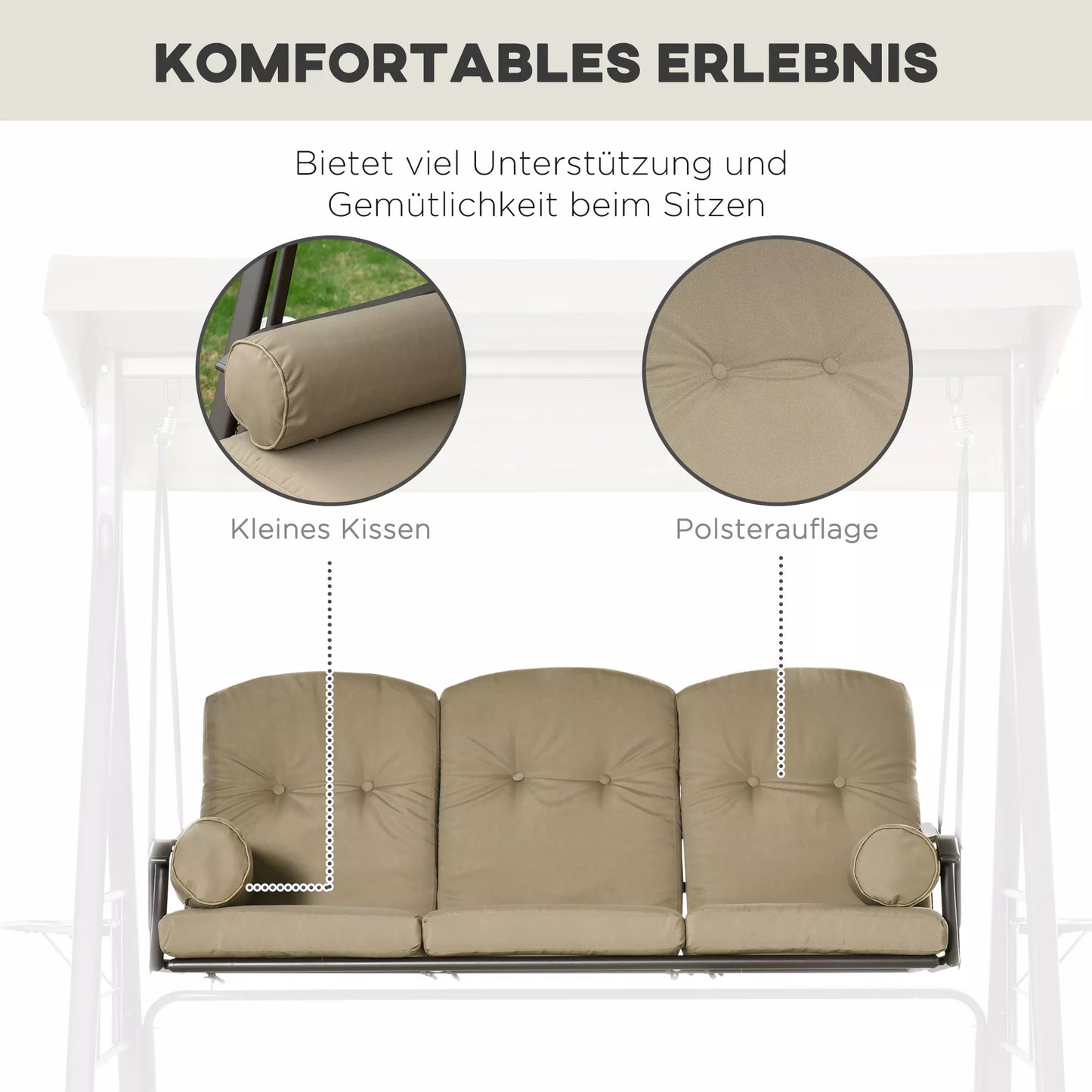 3 vietų Hollywood šūvis Sodo šūvis su saulės stogu Pagalvės Metalo poliesteris Chaki 116 x 206 x 183 cm