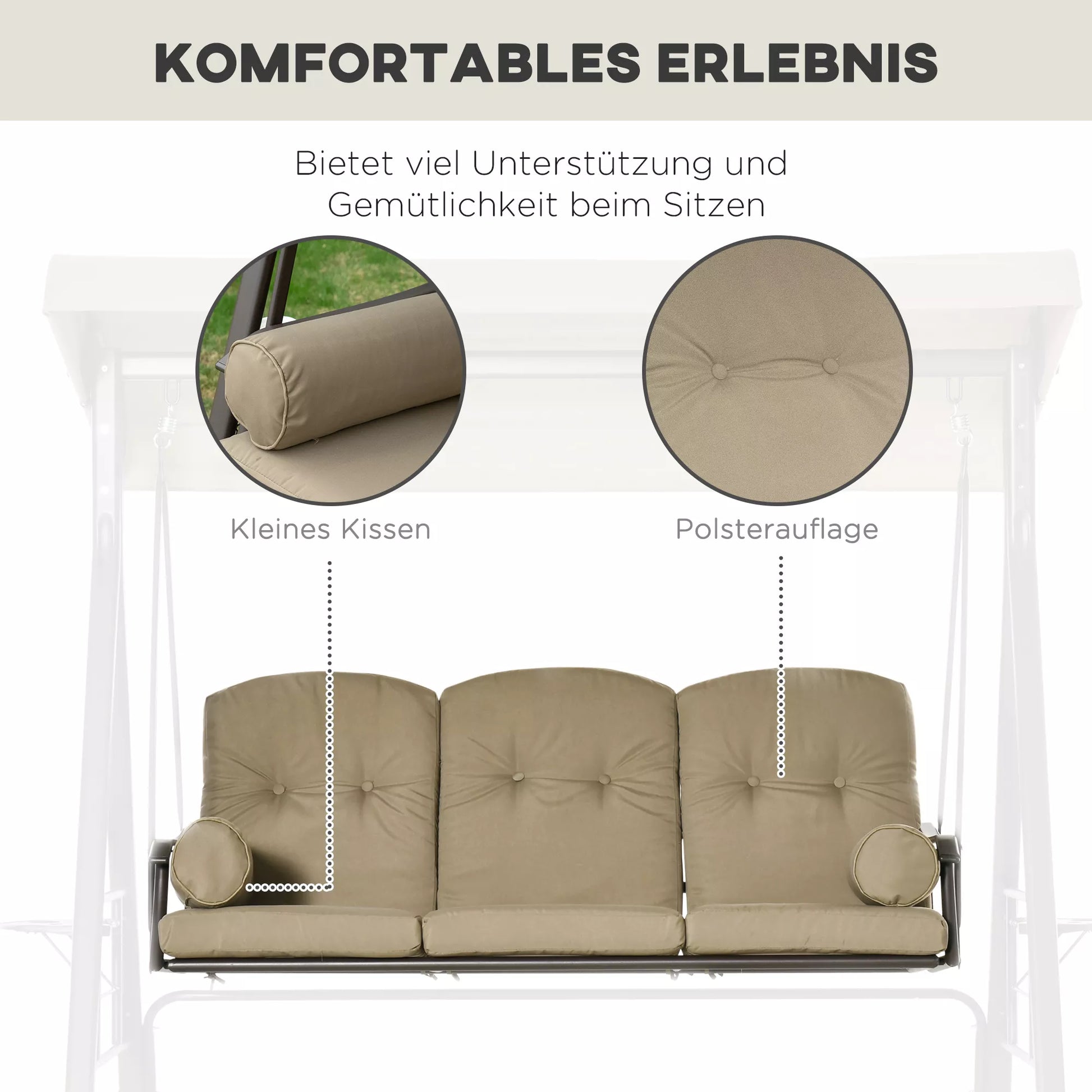 3 vietų Hollywood šūvis Sodo šūvis su saulės stogu Pagalvės Metalo poliesteris Chaki 116 x 206 x 183 cm