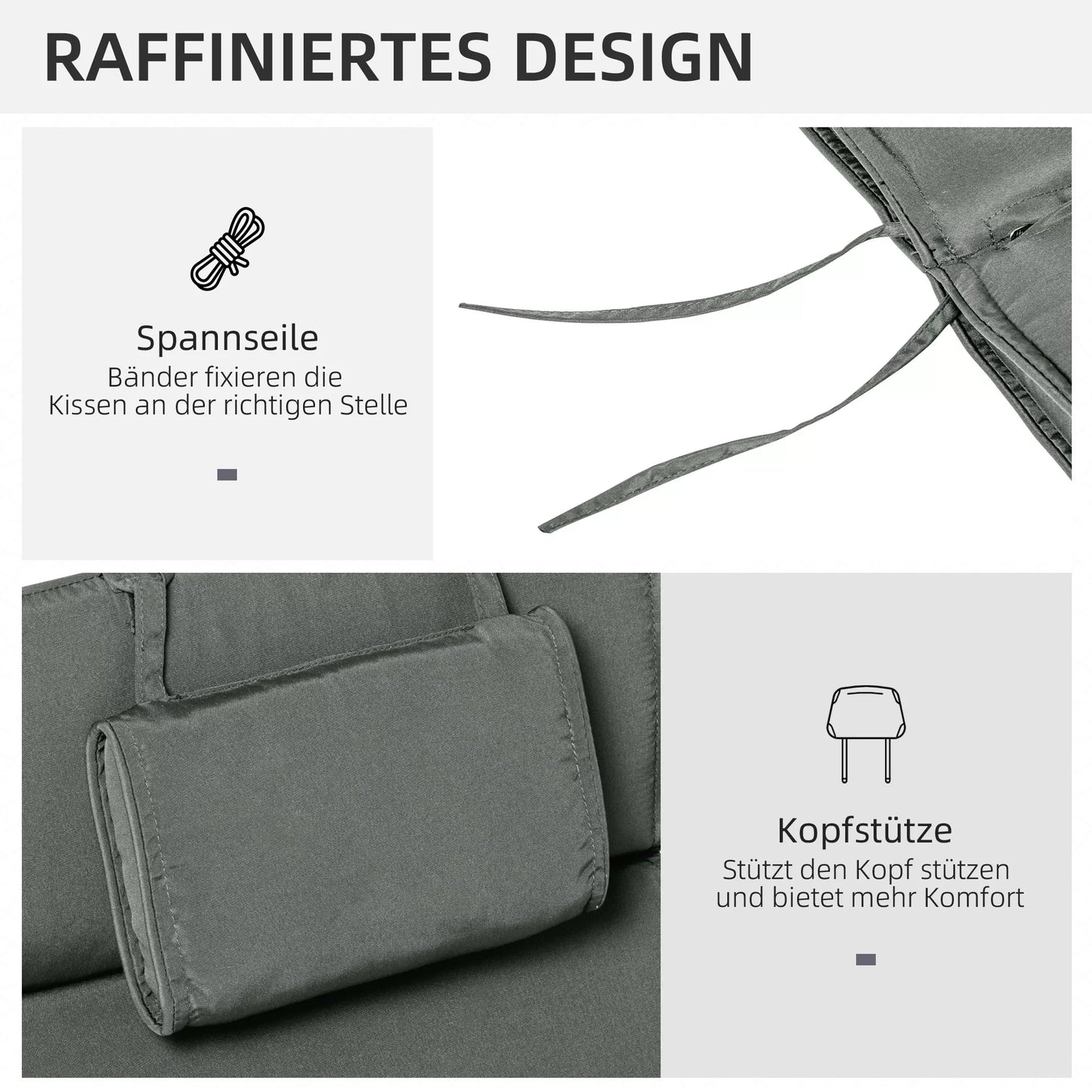 Gultuvės čiužinys/pagalvėlė sodo gultui su nuimama pagalvėle, pilkos spalvos, 198 x 53 x 5 cm. TIK PAGALVĖLĖ