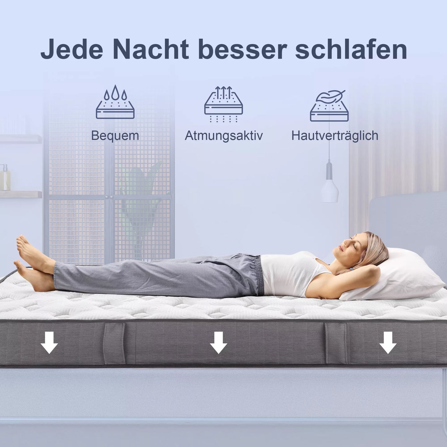 Čiužinys 90x200 cm, 25,8 cm aukštis, 7 zonų ergonomiškas, su nuimamu, skalbiamu užvalkalu