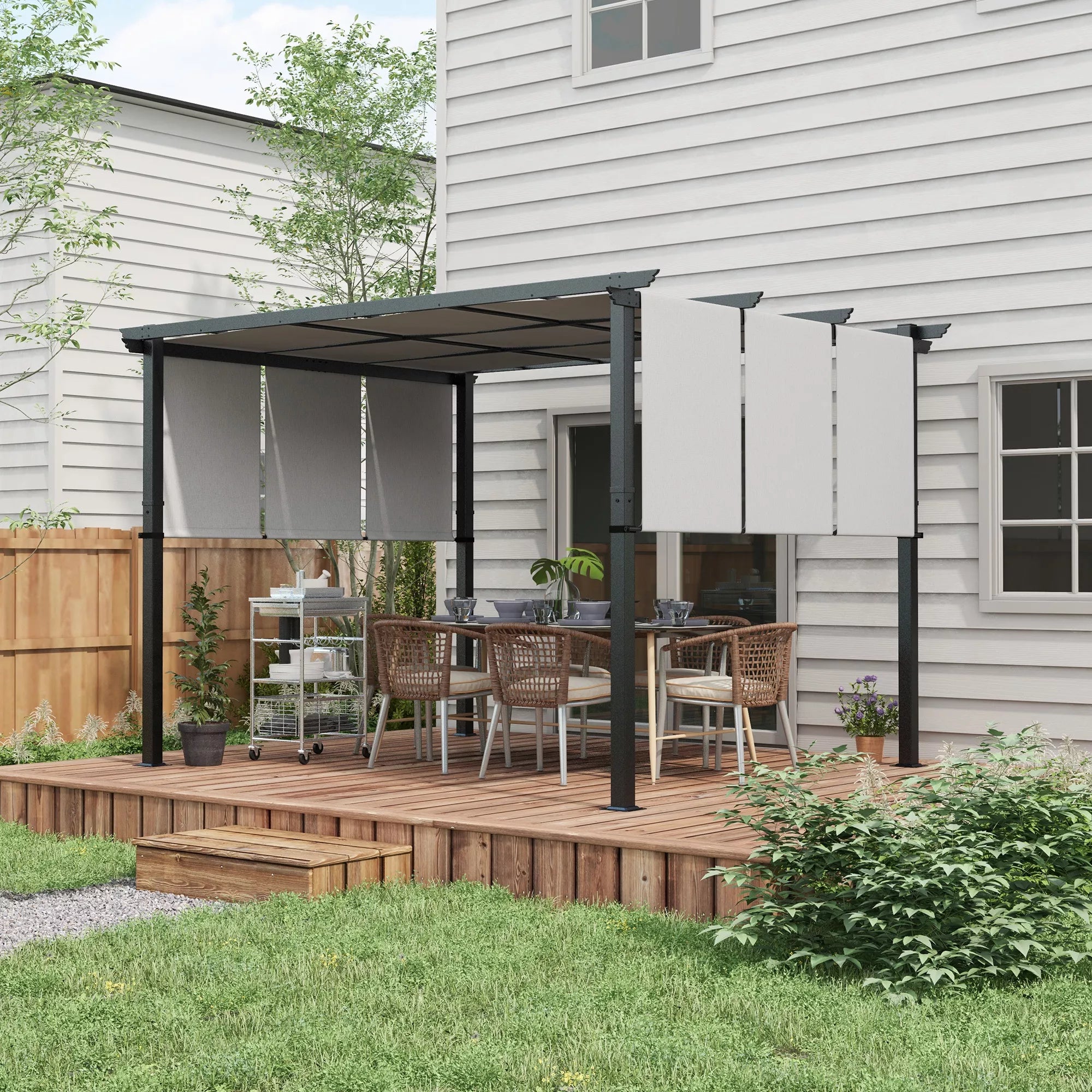 Markizė nuo saulės. Pergola, atspari oro sąlygoms, su tvirtinimo detalėmis, 3 x 3,5 m, tamsiai pilka