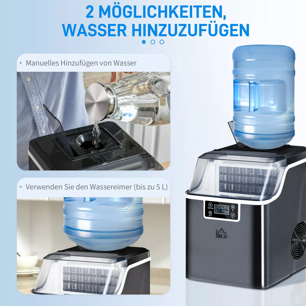 Ledo kubelių gaminimo aparatas Ledo kubelių dozatorius Ice-Maker 20 kg/24 val. 2,3 l ledo kubelių gaminimo aparatas su 3,2 l vandens rezervuaru, juodos spalvos