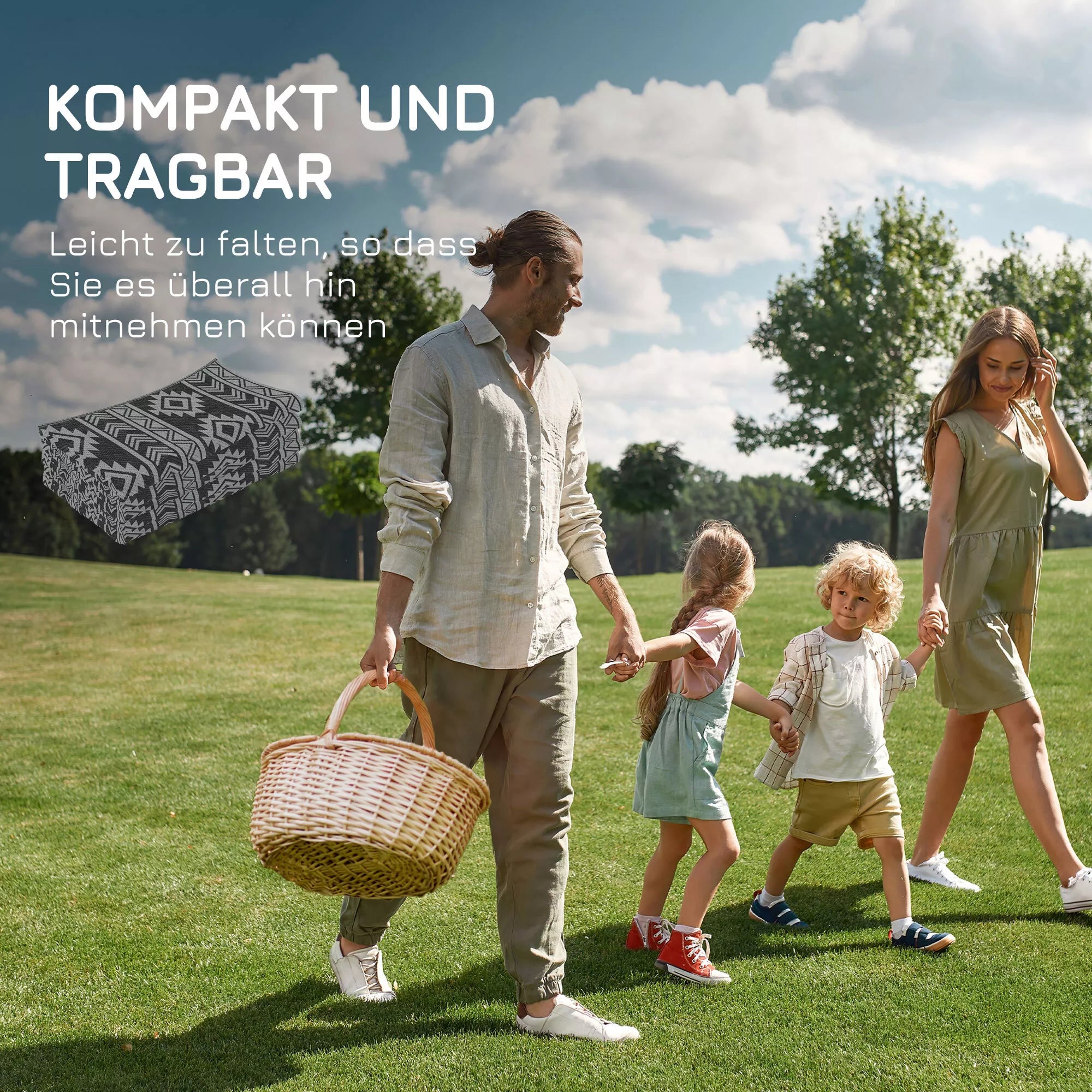 Lauko kilimas, atsparus vandeniui, dvipusis dizainas, aukštos kokybės plastikiniai pluoštai, juodas + pilkas, 182 x 274 cm