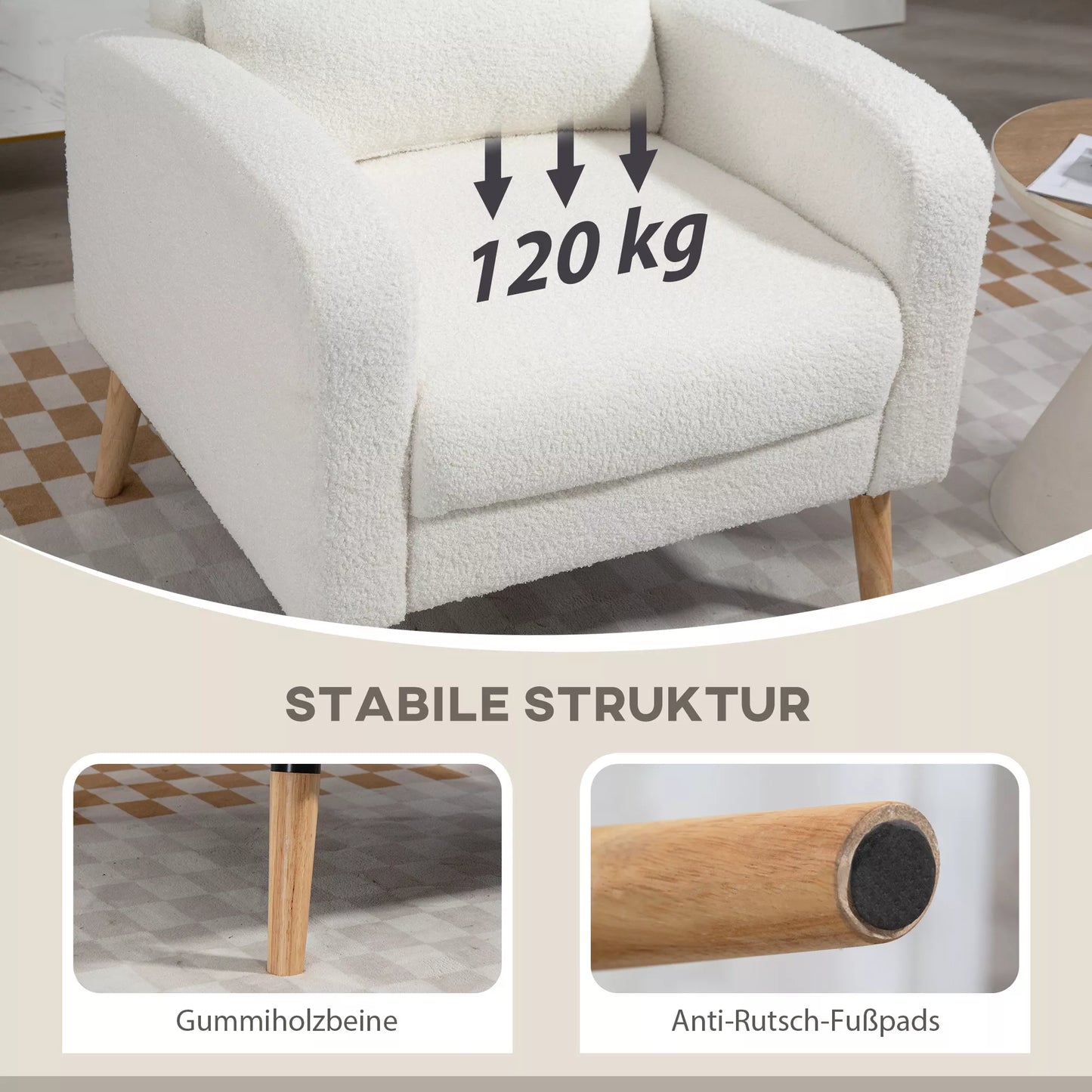 Modernus fotelis su porankiais, minkštas fotelis su kaučiukmedžio kojelėmis, juosmens pagalvėlė, svetainei, miegamajam, biurui, Balta