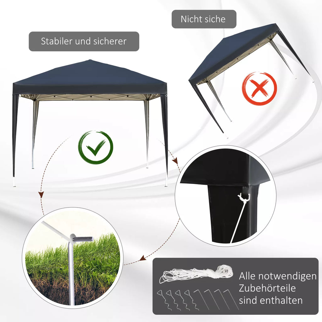 Paviljonas, 2,95 x 2,95 m Pop-Up sulankstomas paviljonas, sodo paviljonas, vakarėlių palapinė, UV apsauga, plienas + Oxford audinys, juodas