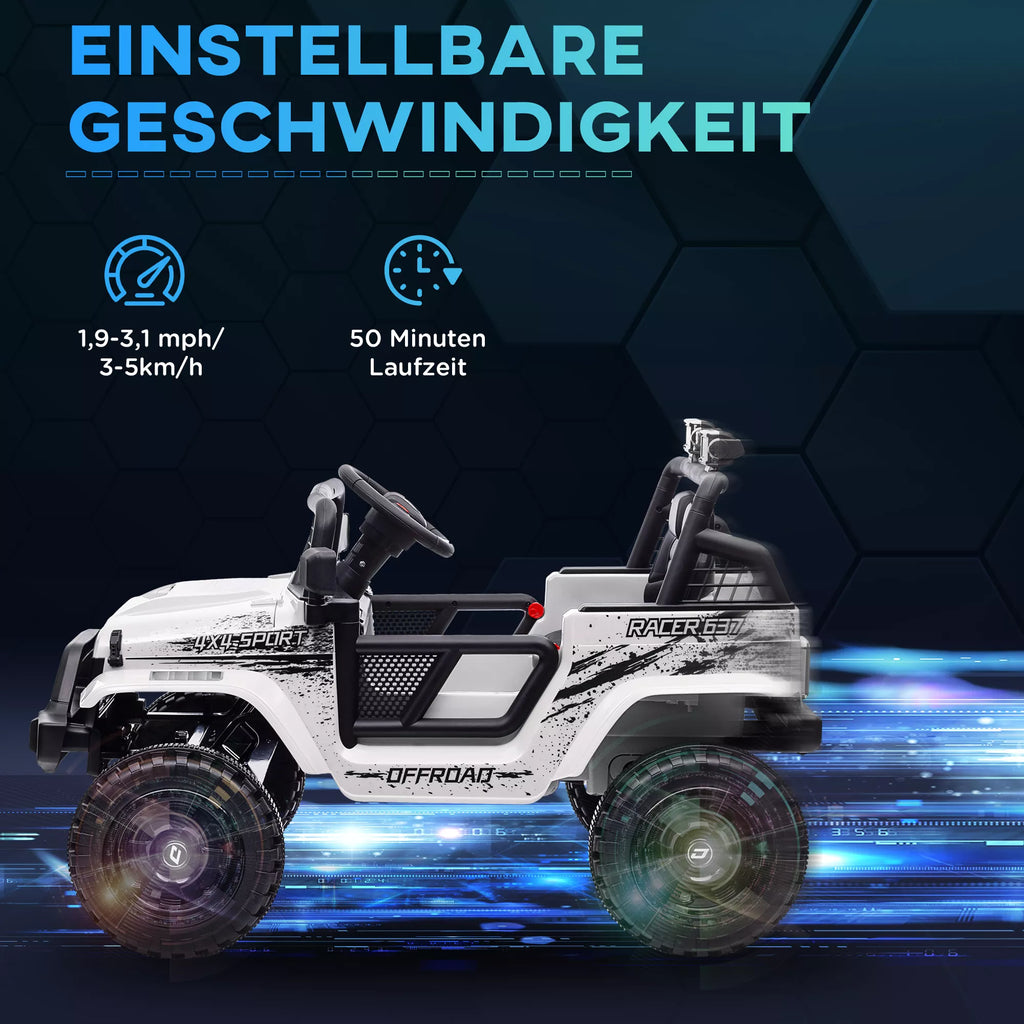Vaikiškas elektromobilis 3–6 metų vaikams, 12V, baltas