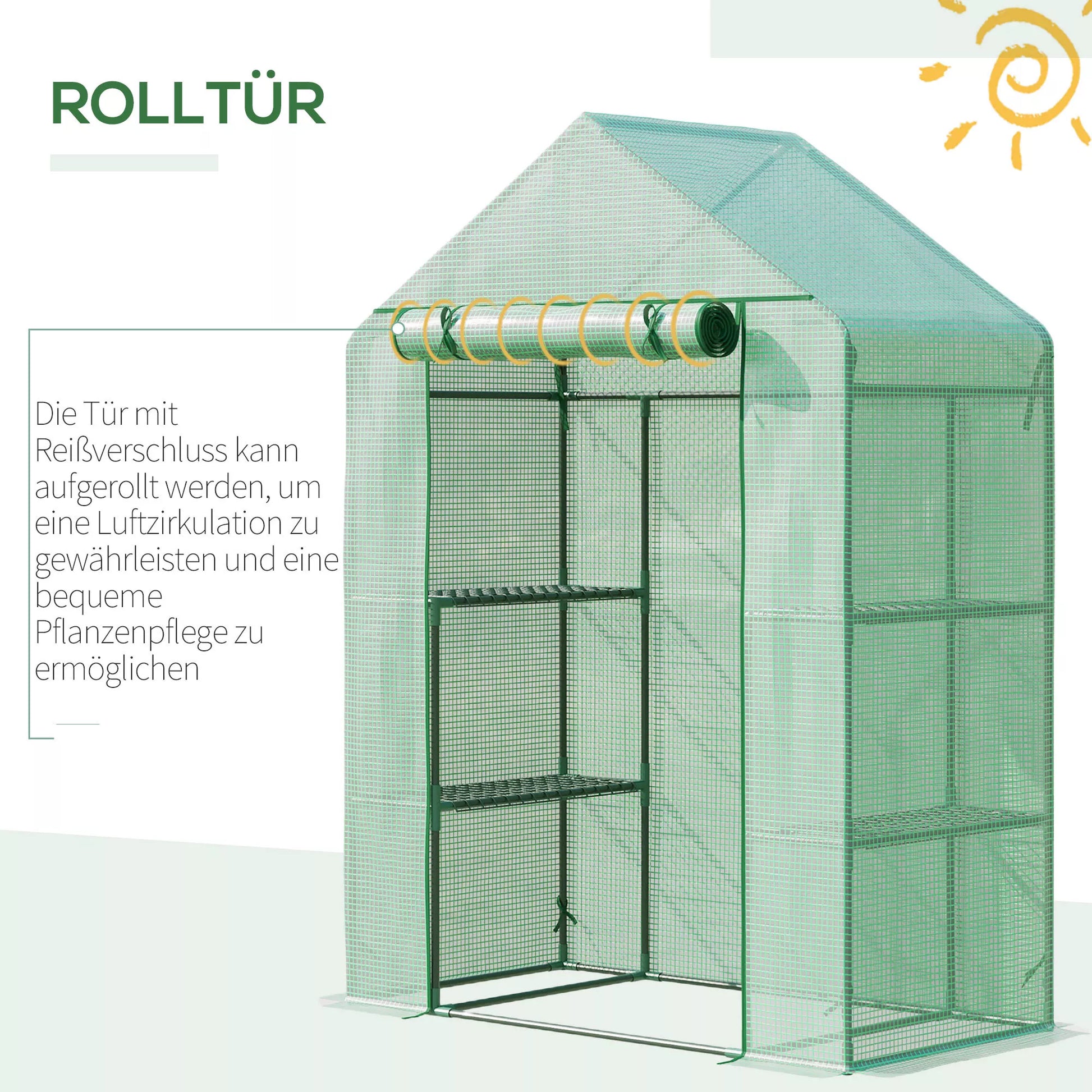 Plėvelinis šiltnamis su 6 lentynų lygiais, 141 x 72 x 191 cm, žalias