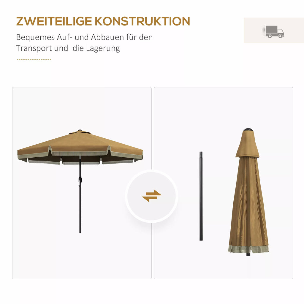 Skėtis su kutais, Ø265 cm, reguliuojamas, dviejų dalių metalinis stiebas, vėjo gaubtas, chaki/juodas