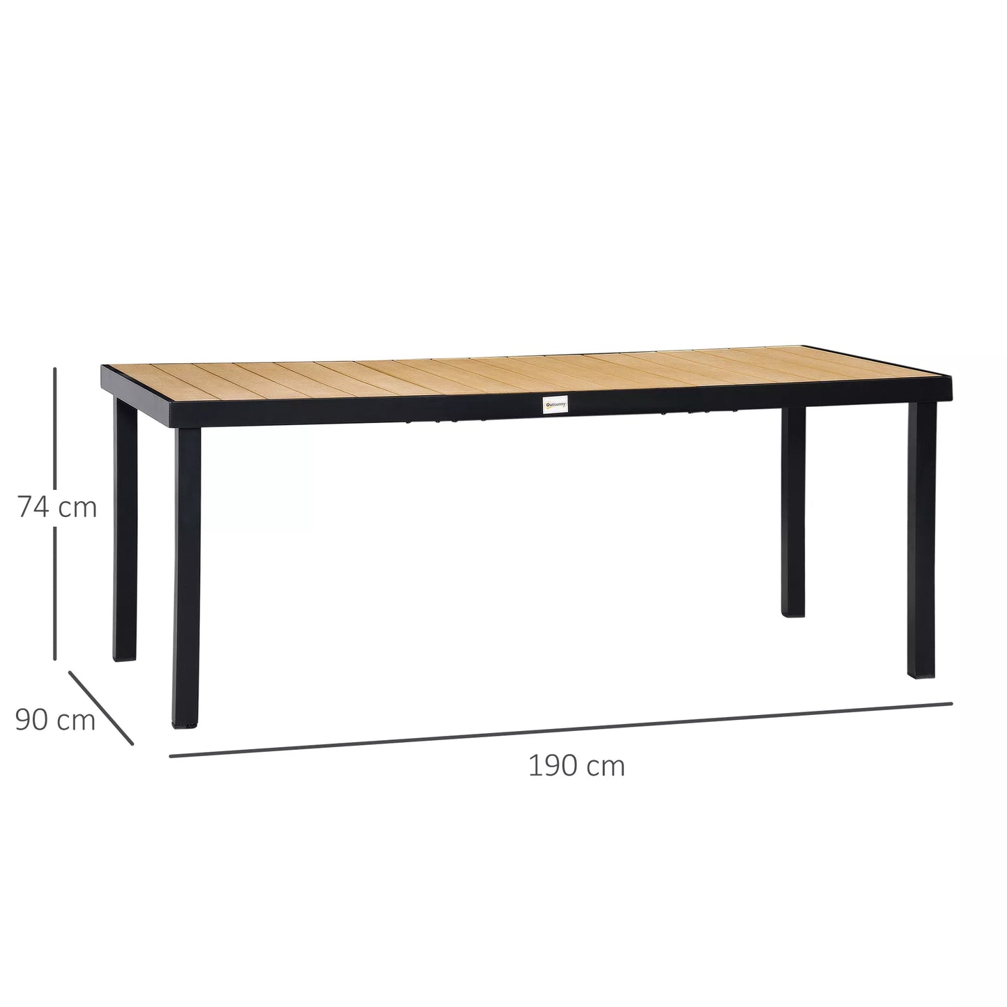 Sodo stalas 8 asmenims Valgomojo stalas Aliuminio stalas Sodo baldai Poilsio baldai Lengvai prižiūrimi Plastikas Natūralus + juodas 190 x 90 x 74 cm